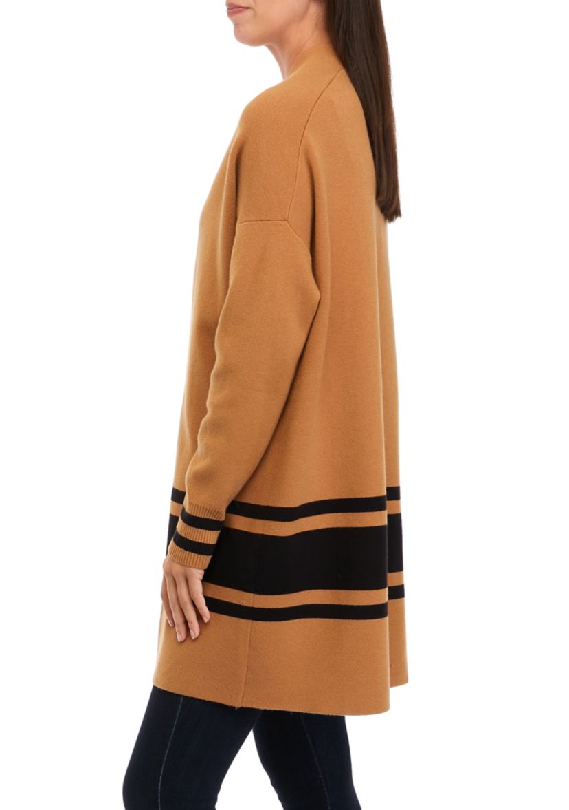 Womens Open Front Color Block Cardigan 
