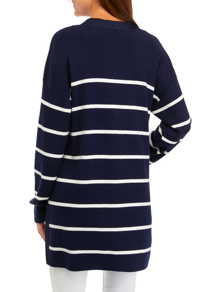 Womens Long Sleeve Button Front Yarn Dyed Cardigan