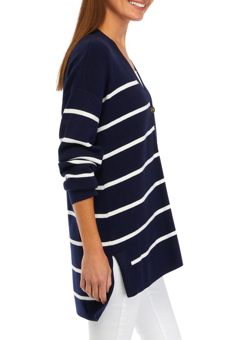 Womens Long Sleeve Button Front Yarn Dyed Cardigan