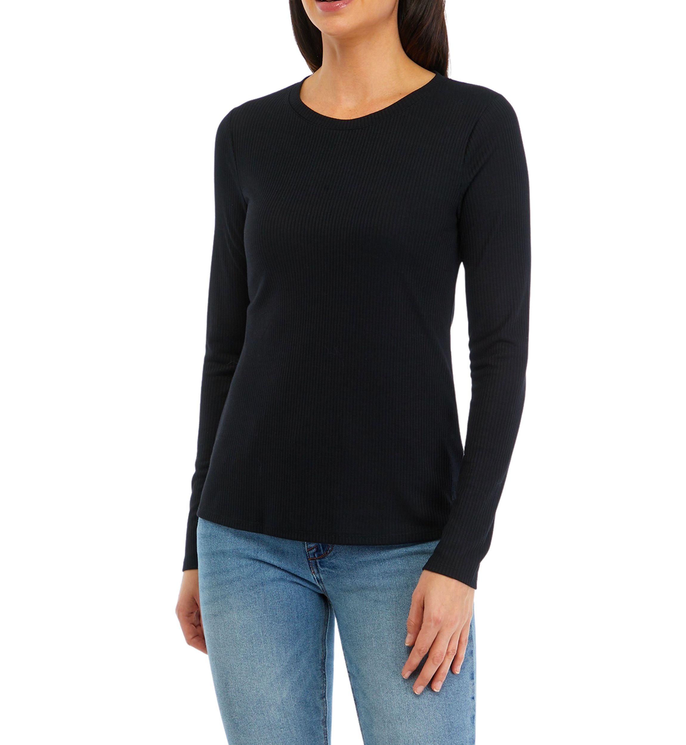 Womens Long Sleeve Solid Ribbed T-Shirt