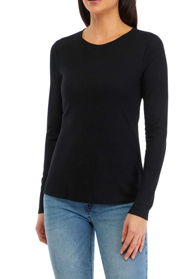 Womens Long Sleeve Solid Ribbed T-Shirt