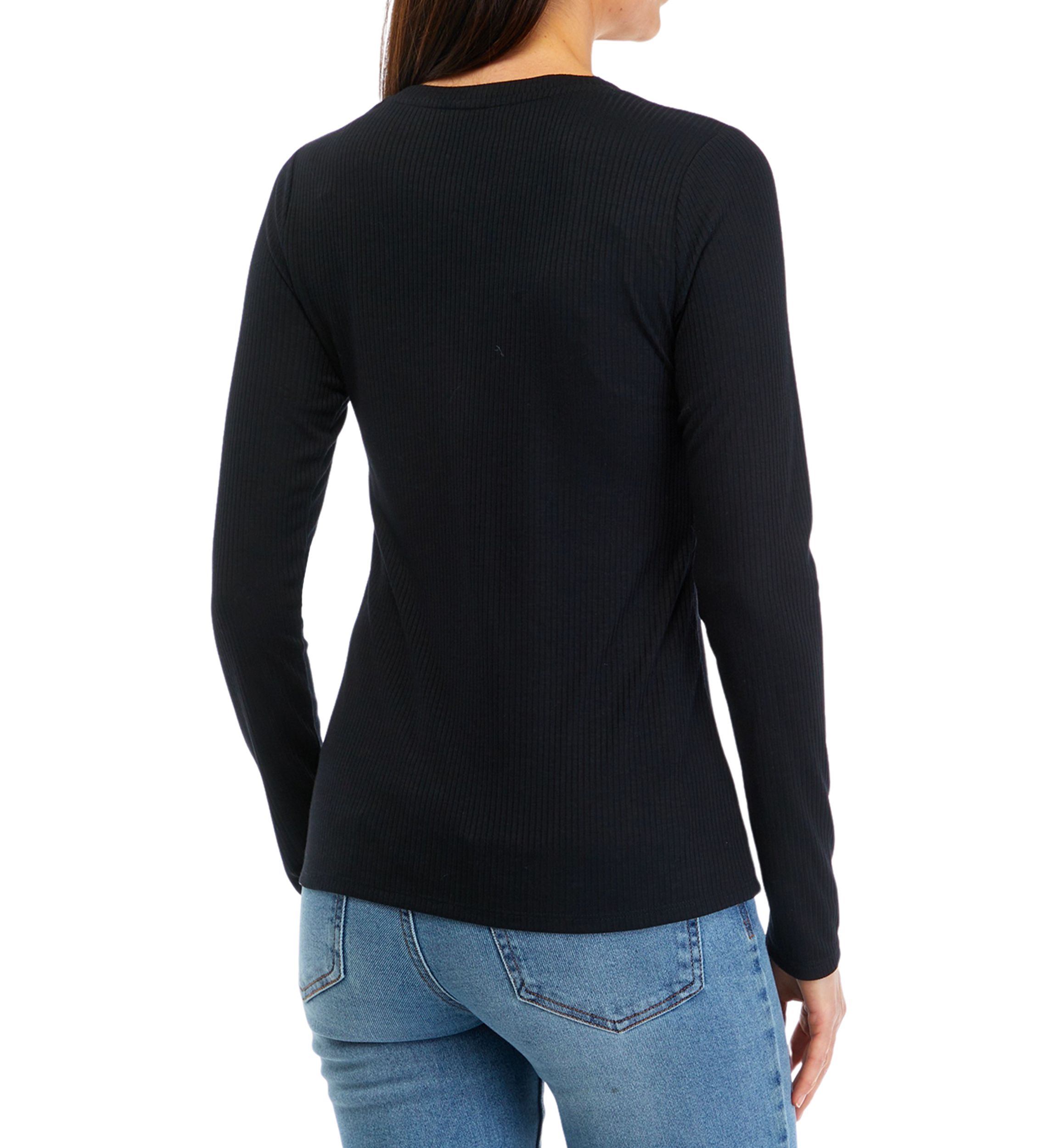 Womens Long Sleeve Solid Ribbed T-Shirt