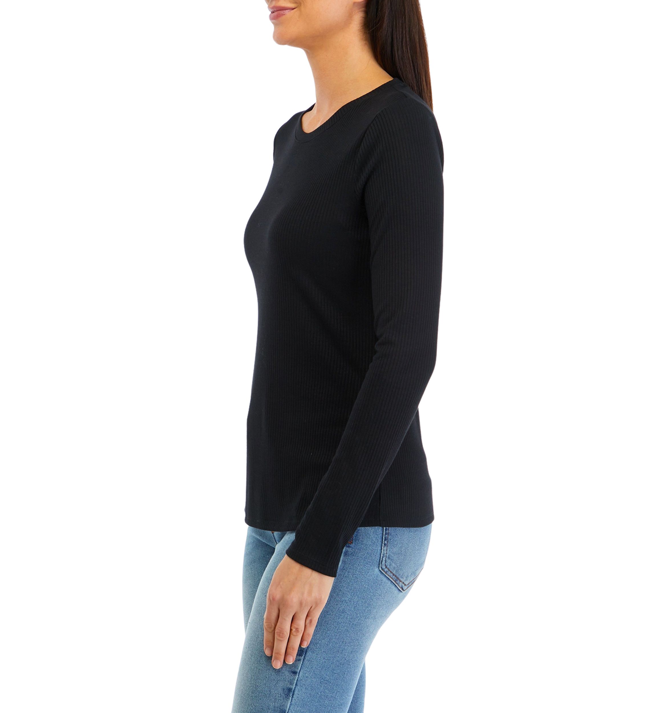 Womens Long Sleeve Solid Ribbed T-Shirt