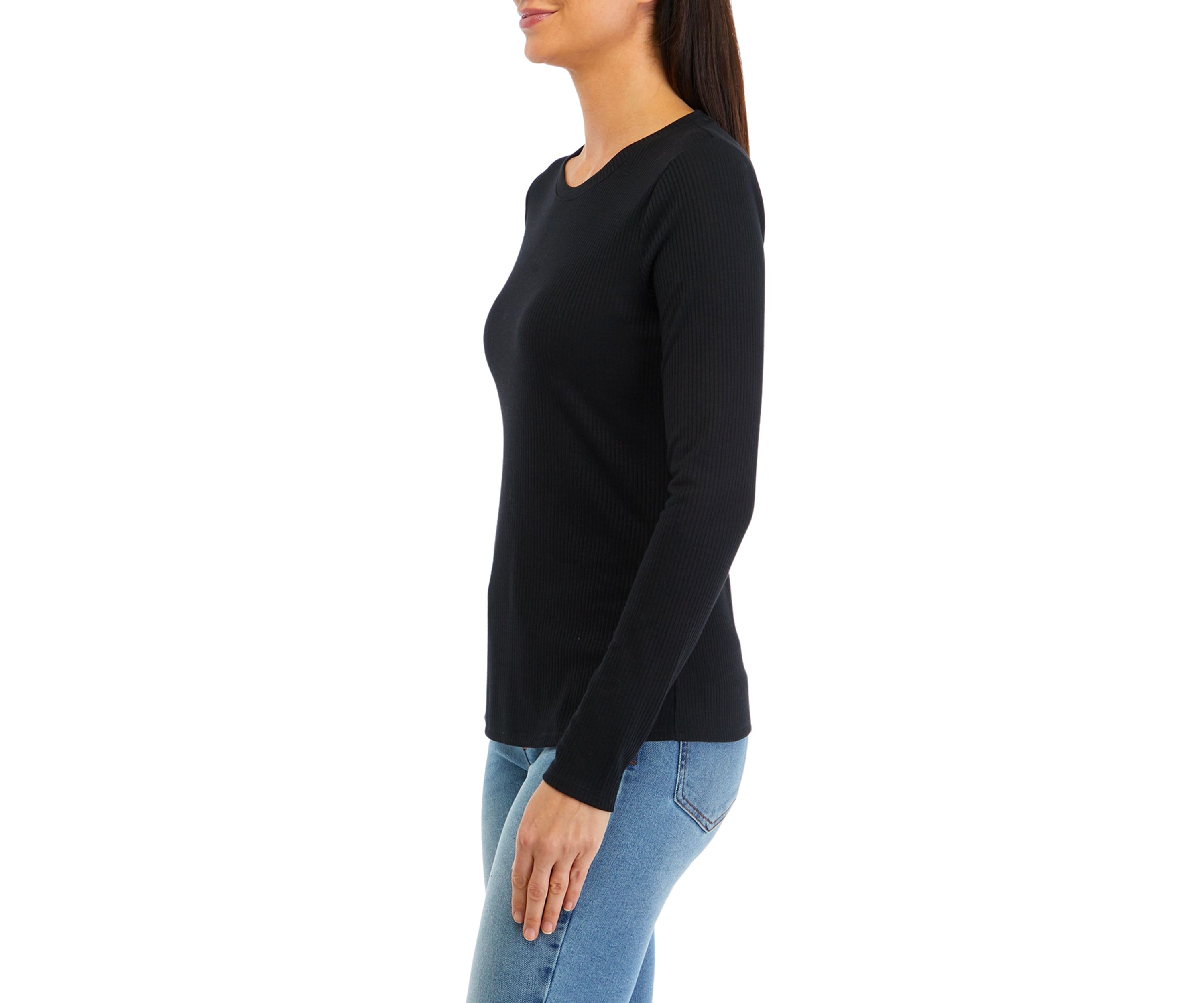 Womens Long Sleeve Solid Ribbed T-Shirt