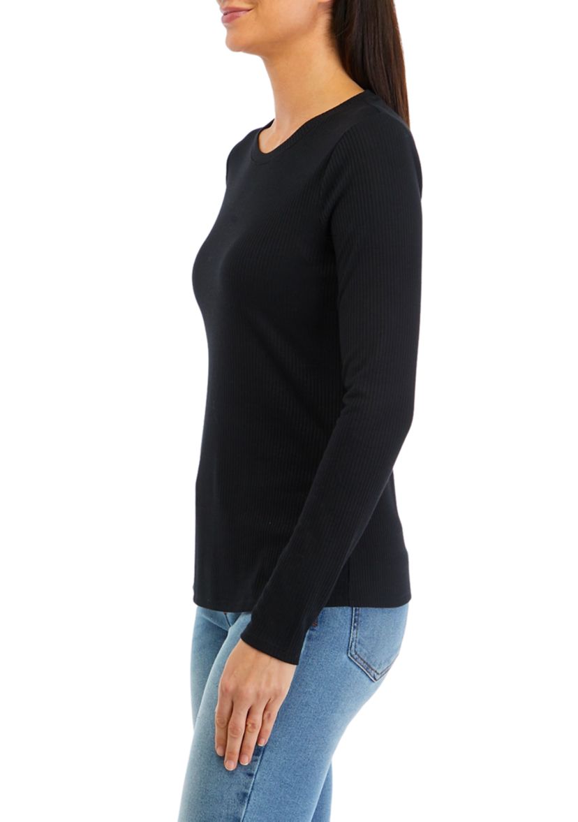Womens Long Sleeve Solid Ribbed T-Shirt
