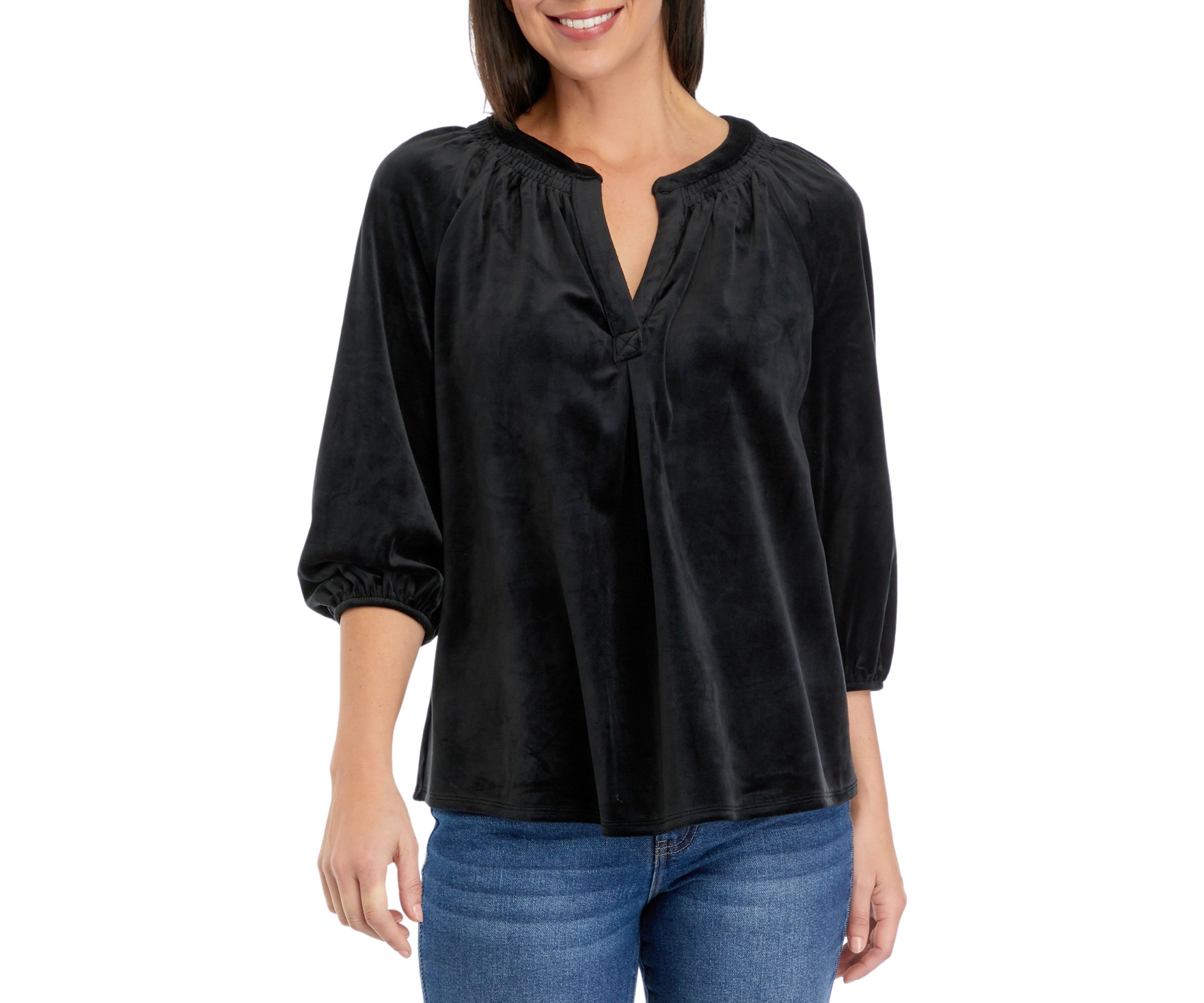 Womens Velvet Peasant Top