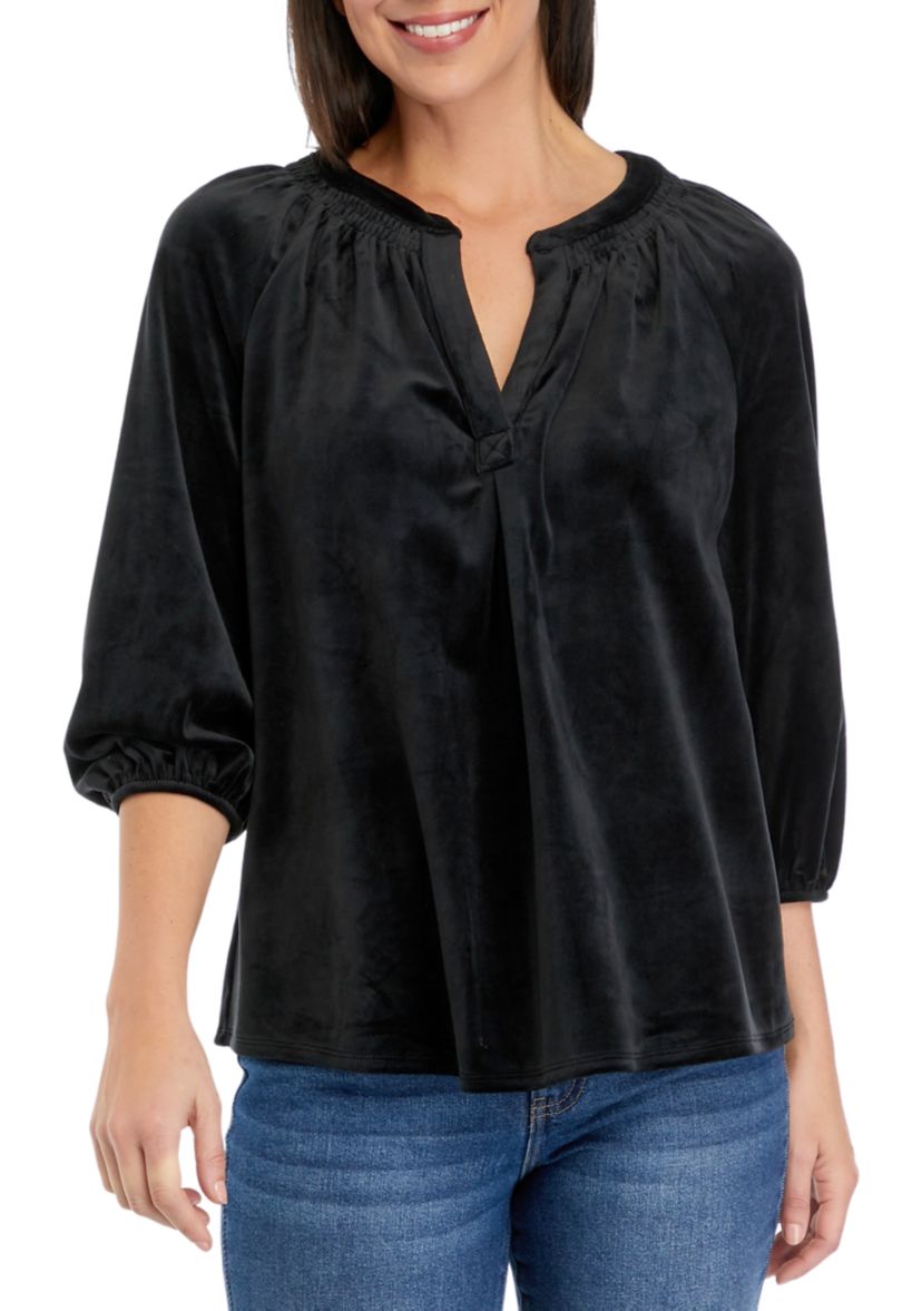 Womens Velvet Peasant Top