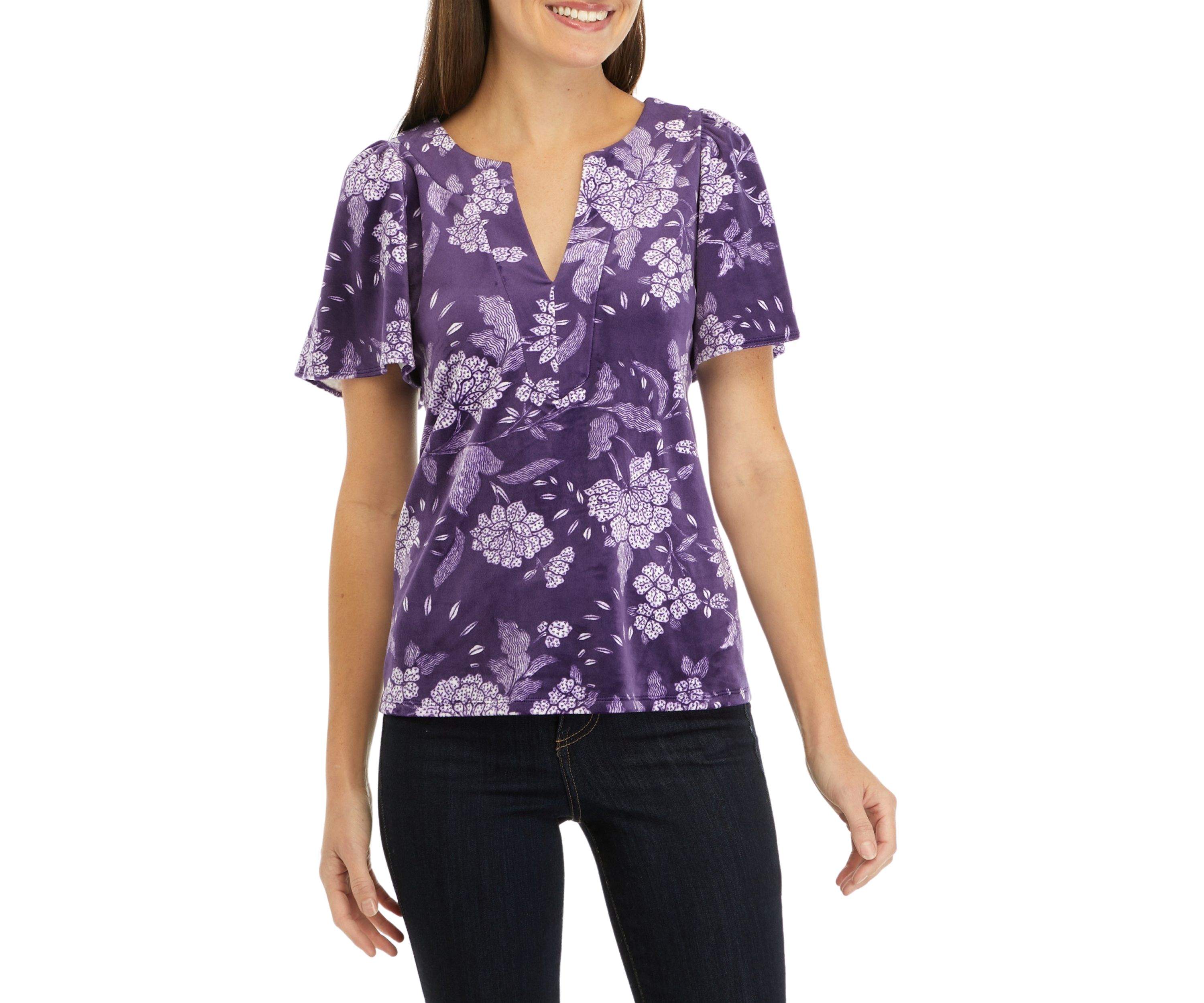 Womens Printed Split Neck Top