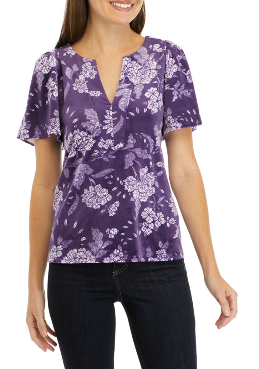 Womens Printed Split Neck Top