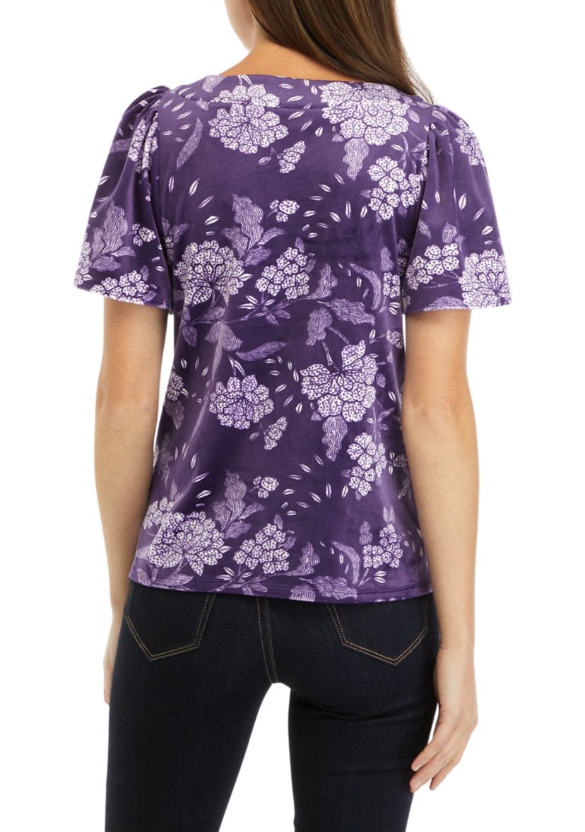 Womens Printed Split Neck Top