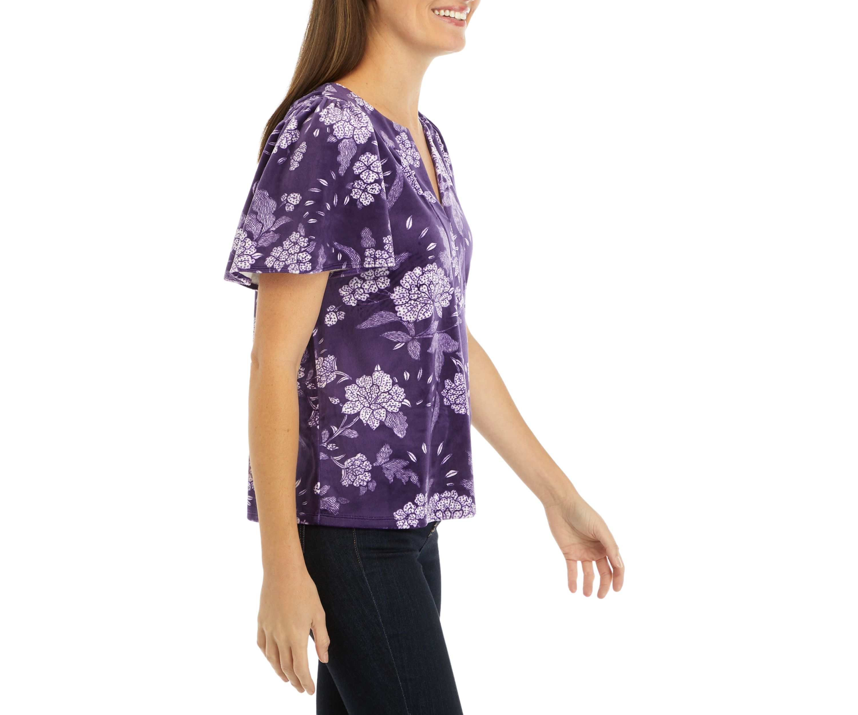 Womens Printed Split Neck Top