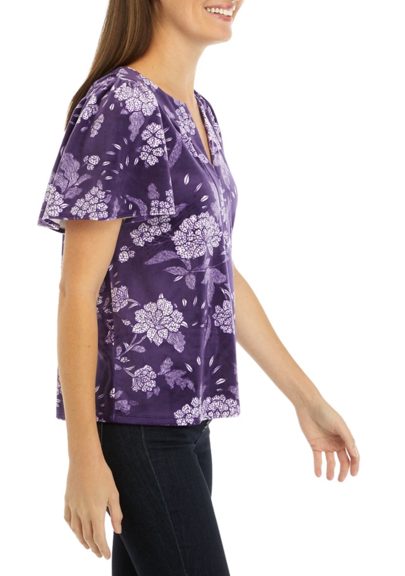 Womens Printed Split Neck Top