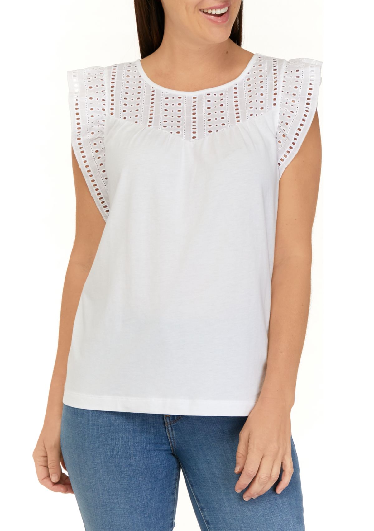 Womens Eyelet Yoke Solid T-Shirt