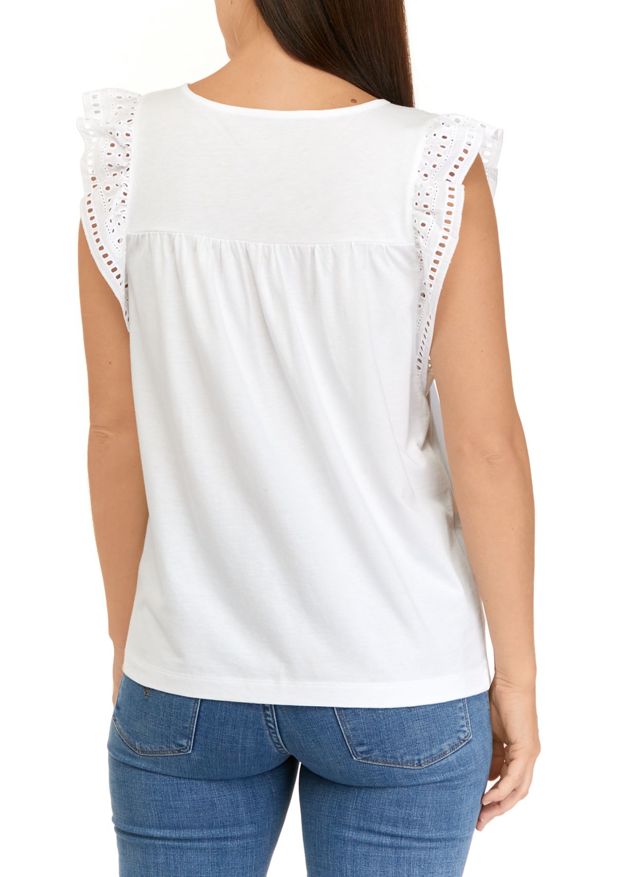 Womens Eyelet Yoke Solid T-Shirt