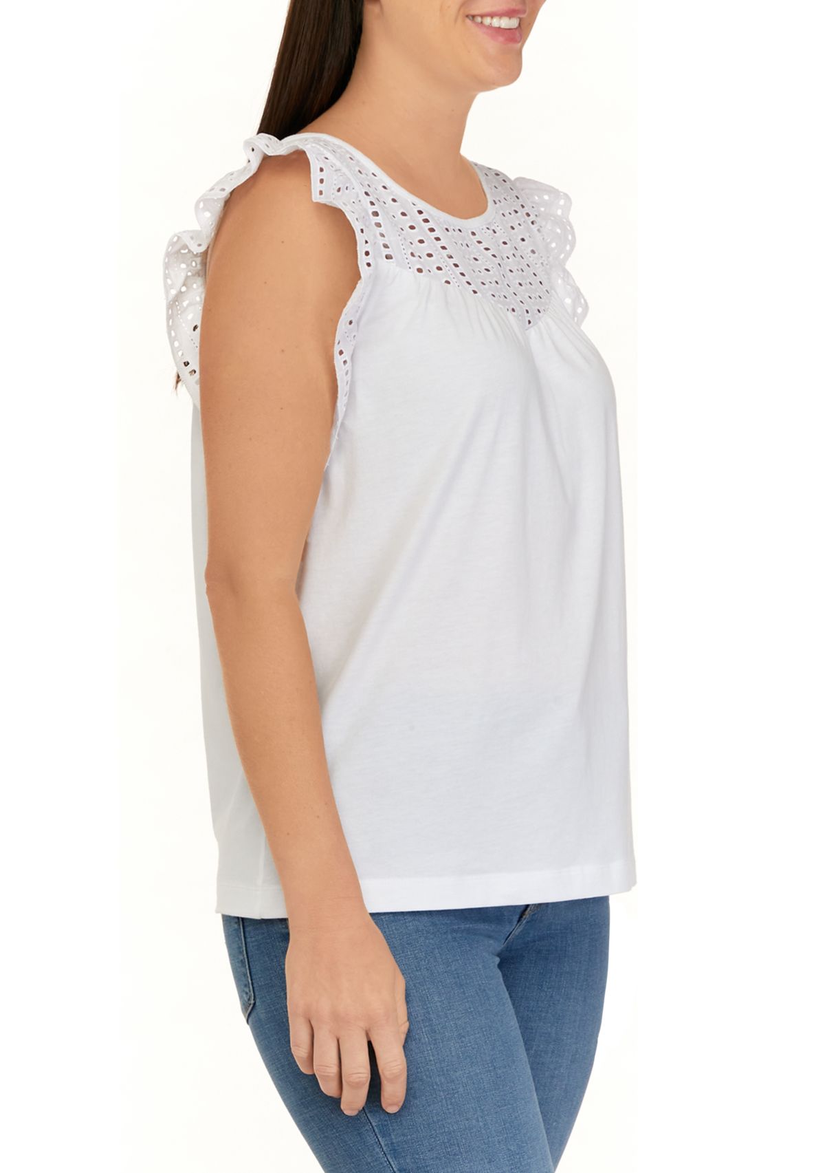 Womens Eyelet Yoke Solid T-Shirt