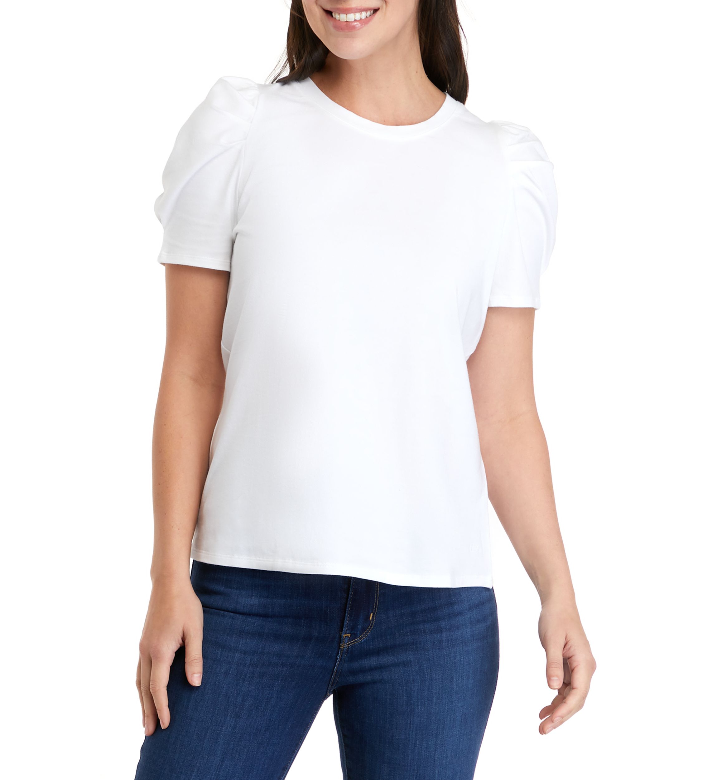 Womens Short Puff Sleeve Pleated Top