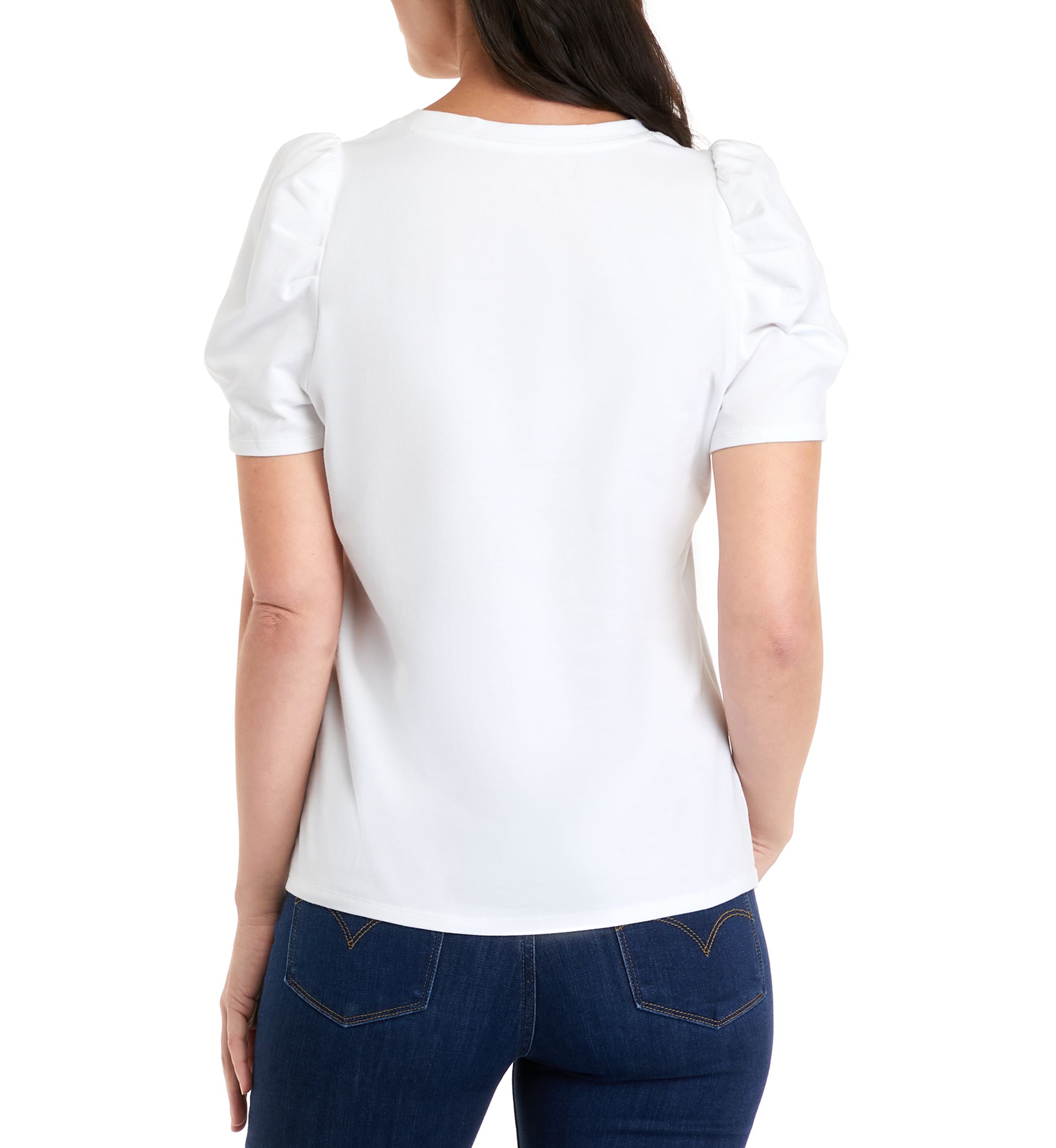 Womens Short Puff Sleeve Pleated Top