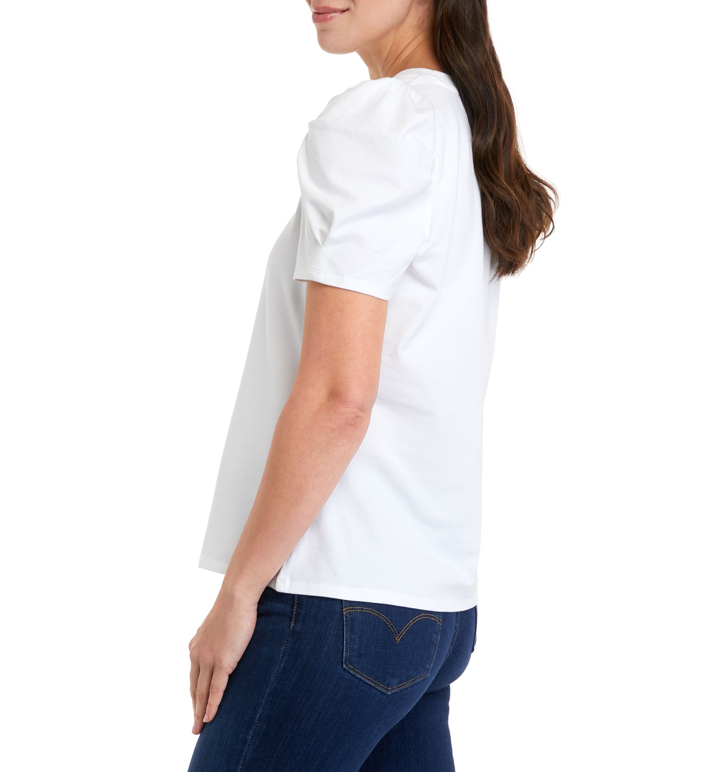 Womens Short Puff Sleeve Pleated Top