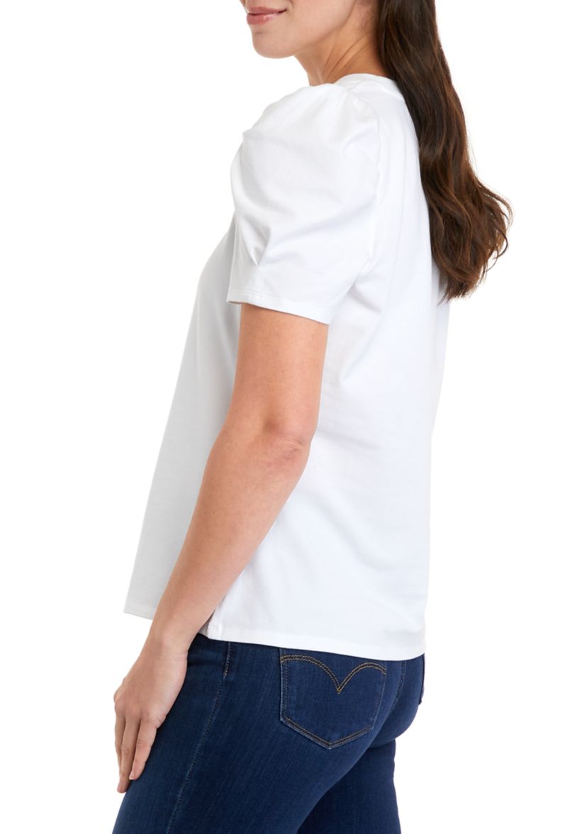 Womens Short Puff Sleeve Pleated Top