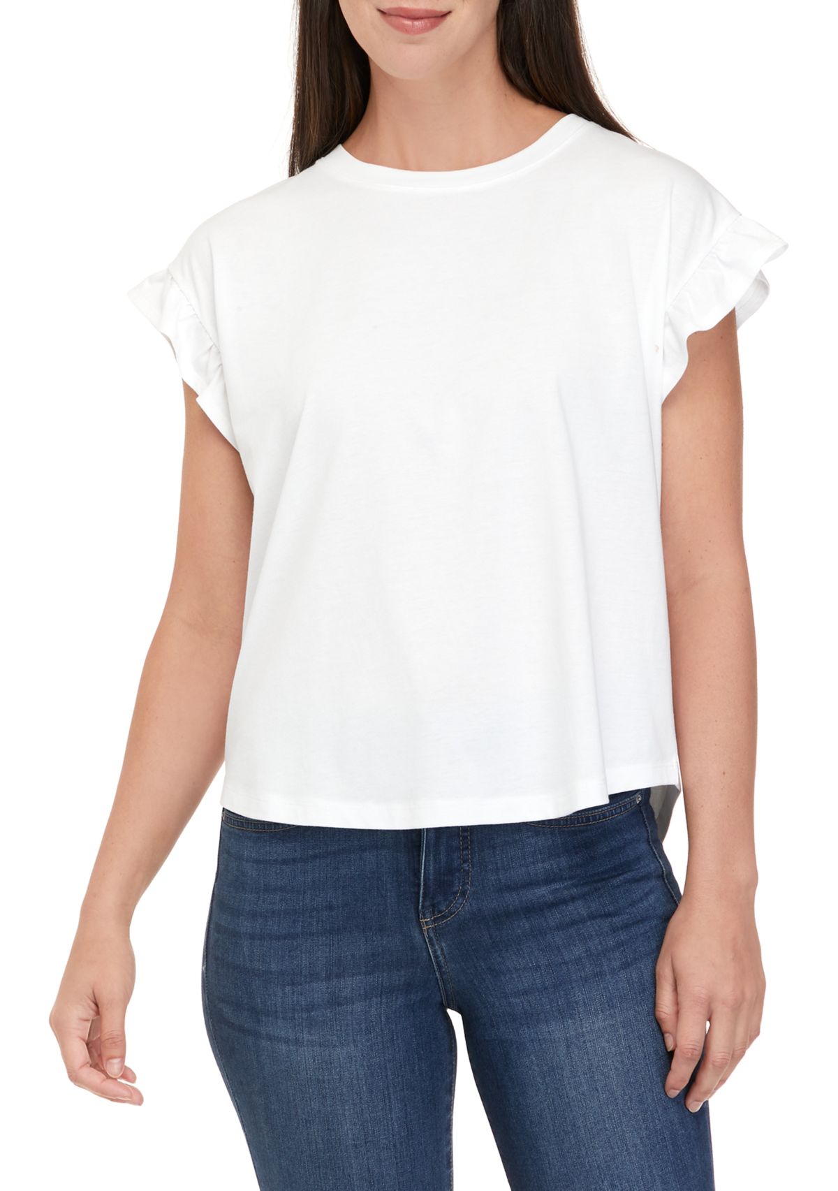 Womens Short Sleeve Ruffle T-Shirt