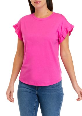 Womens Short Sleeve Ruffle T-Shirt