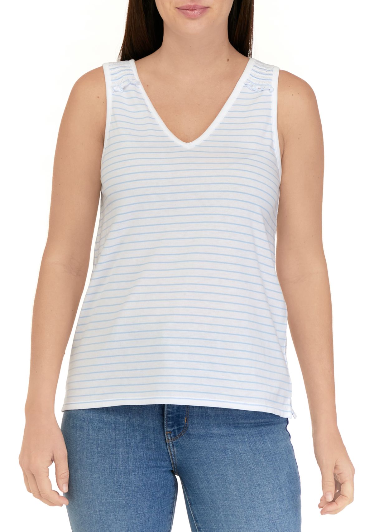 Womens Smocked Shoulder Printed Tank Top