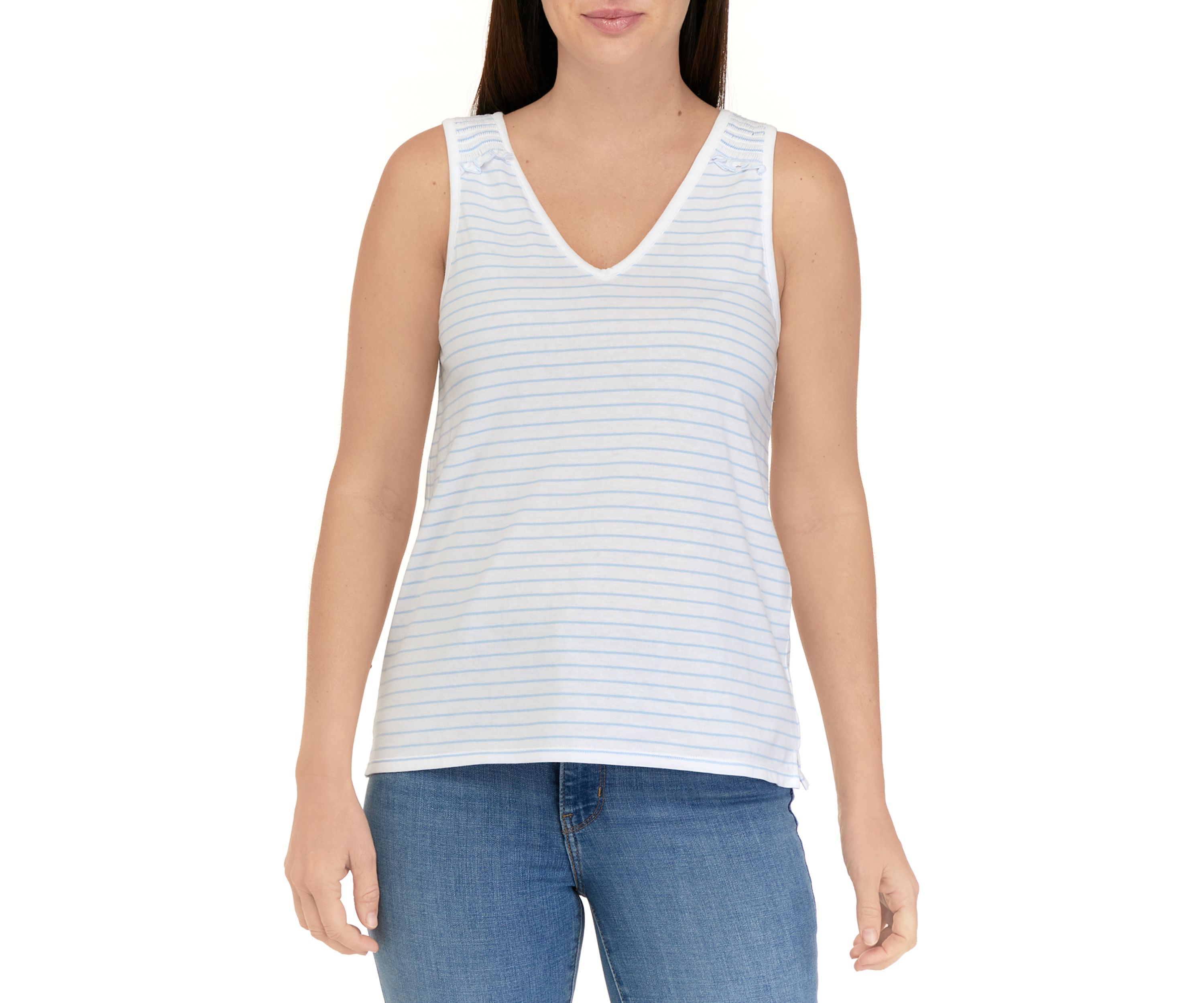 Womens Smocked Shoulder Printed Tank Top