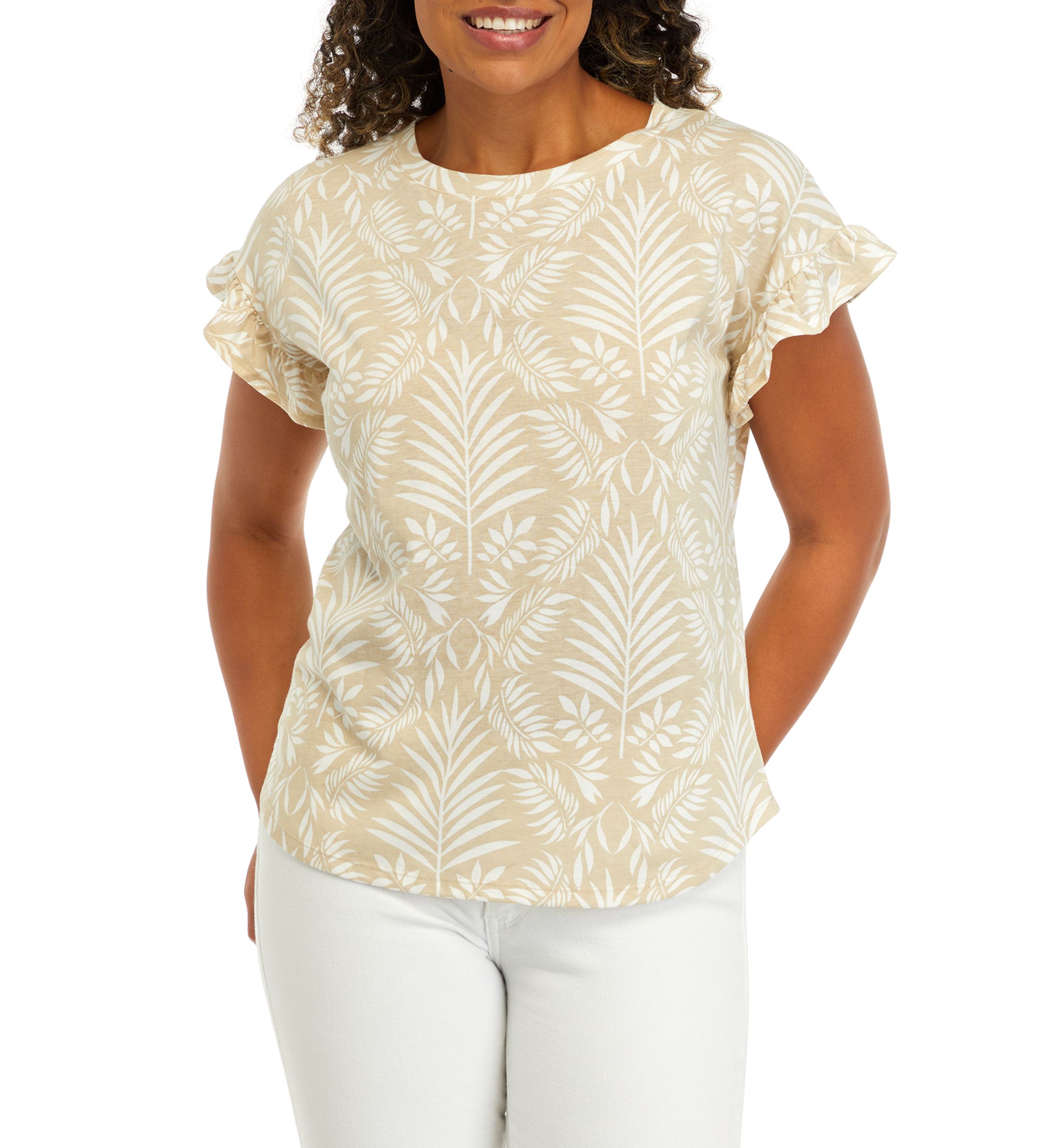 Womens Printed Ruffle T-Shirt
