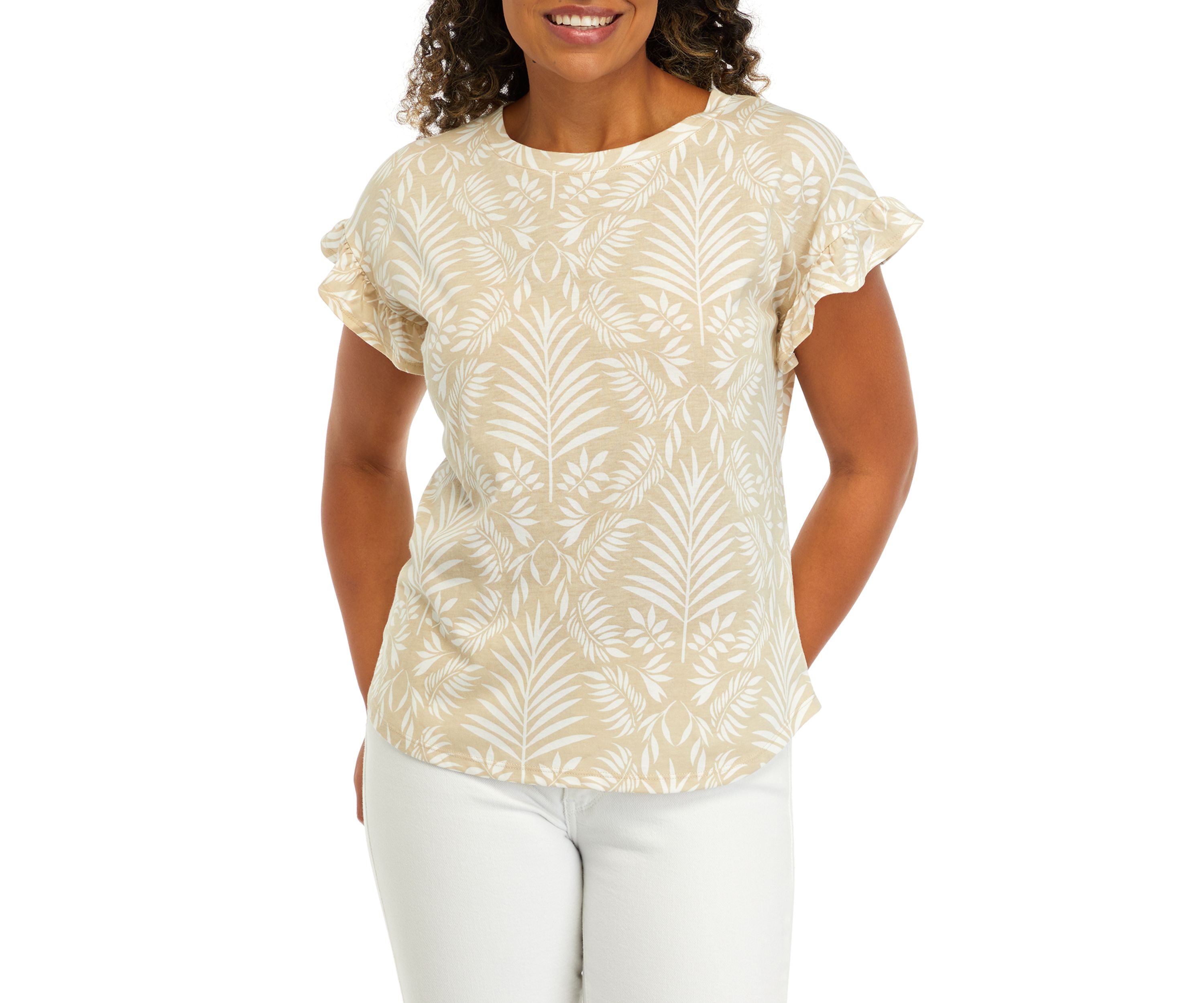 Womens Printed Ruffle T-Shirt