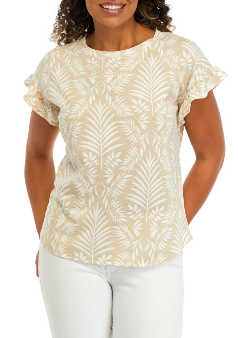Womens Printed Ruffle T-Shirt