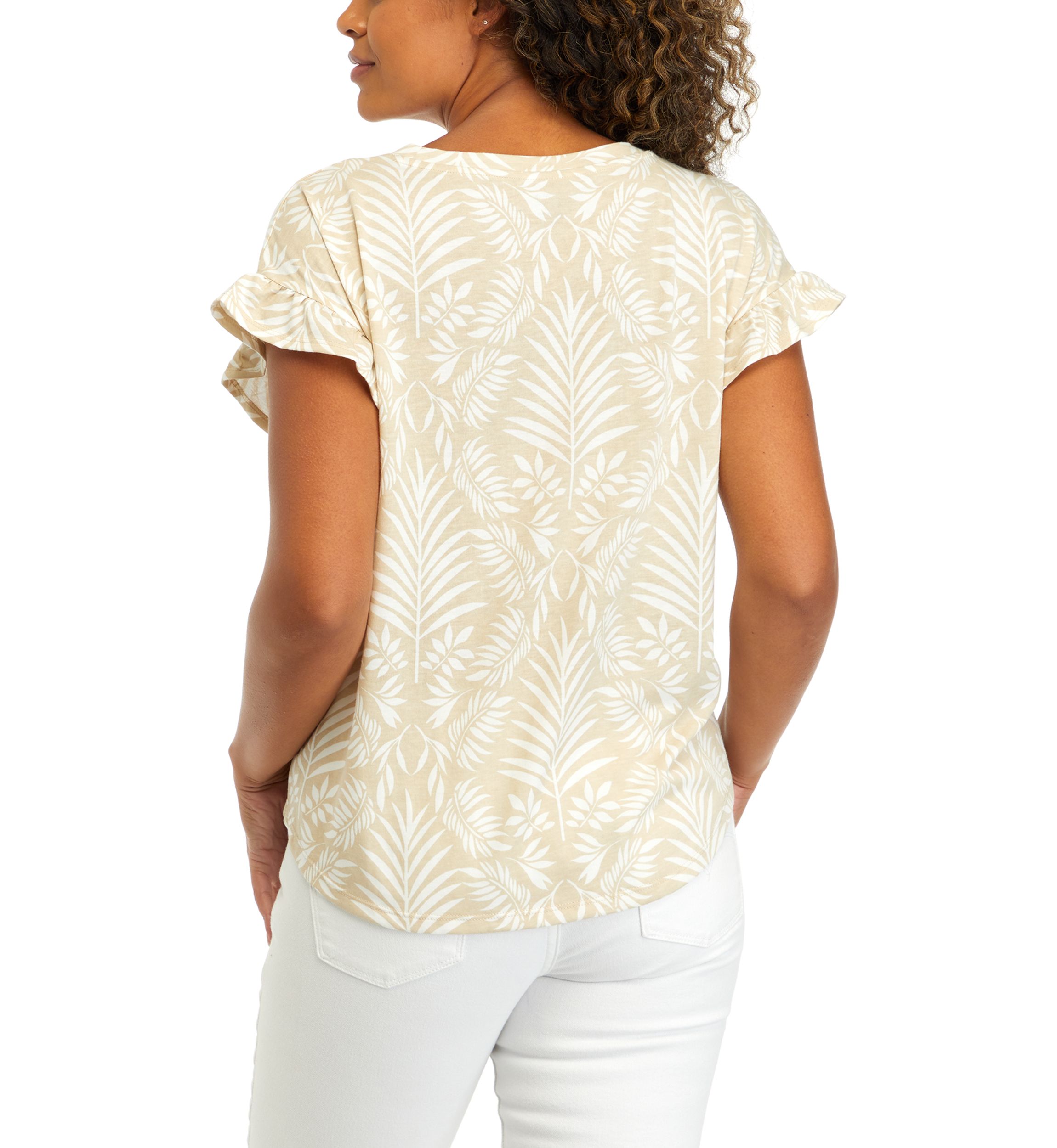 Womens Printed Ruffle T-Shirt