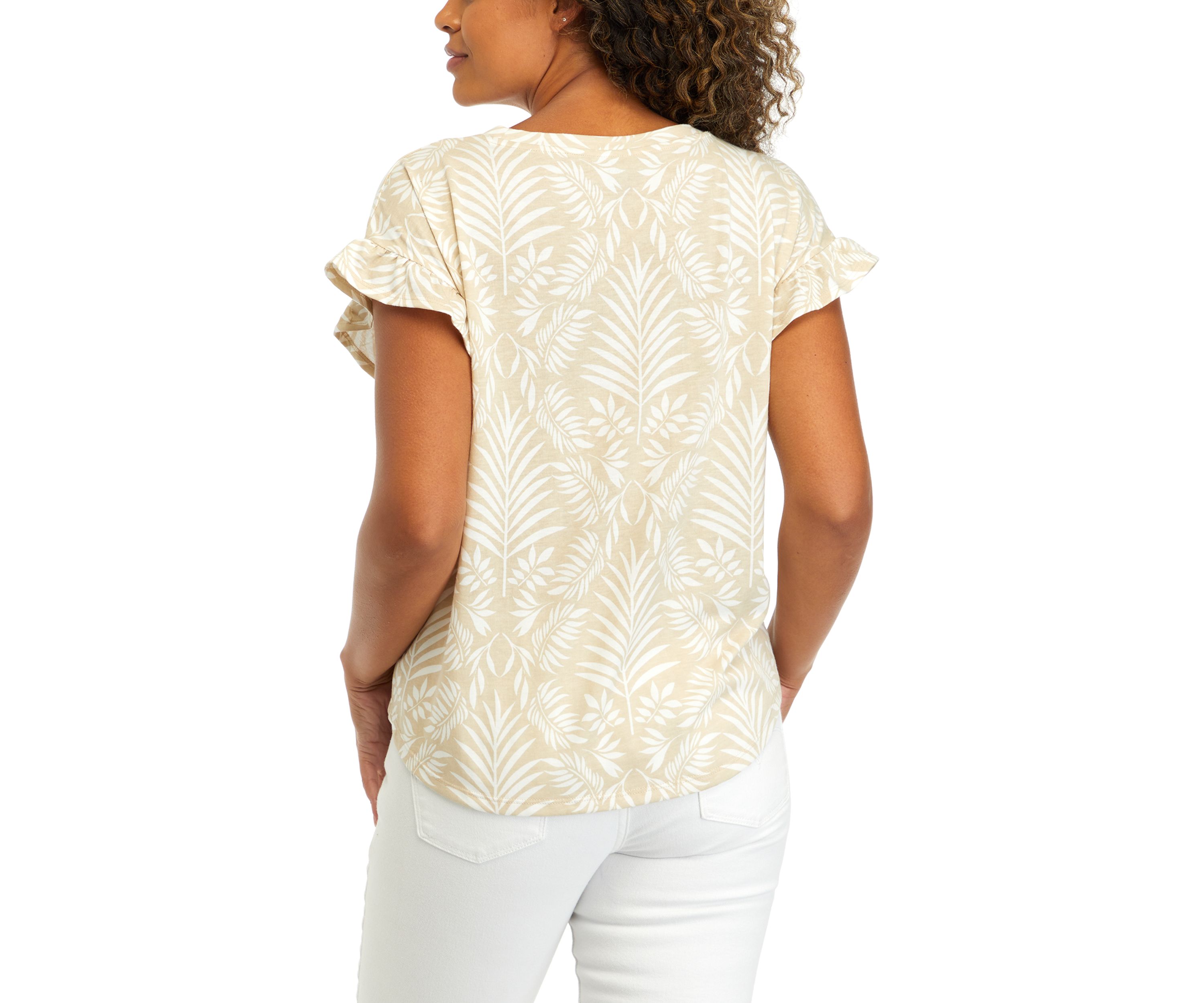 Womens Printed Ruffle T-Shirt