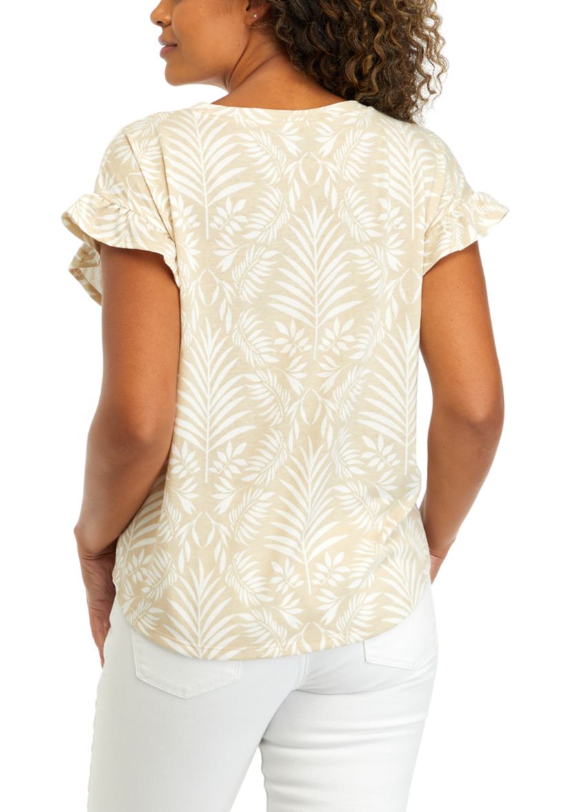 Womens Printed Ruffle T-Shirt