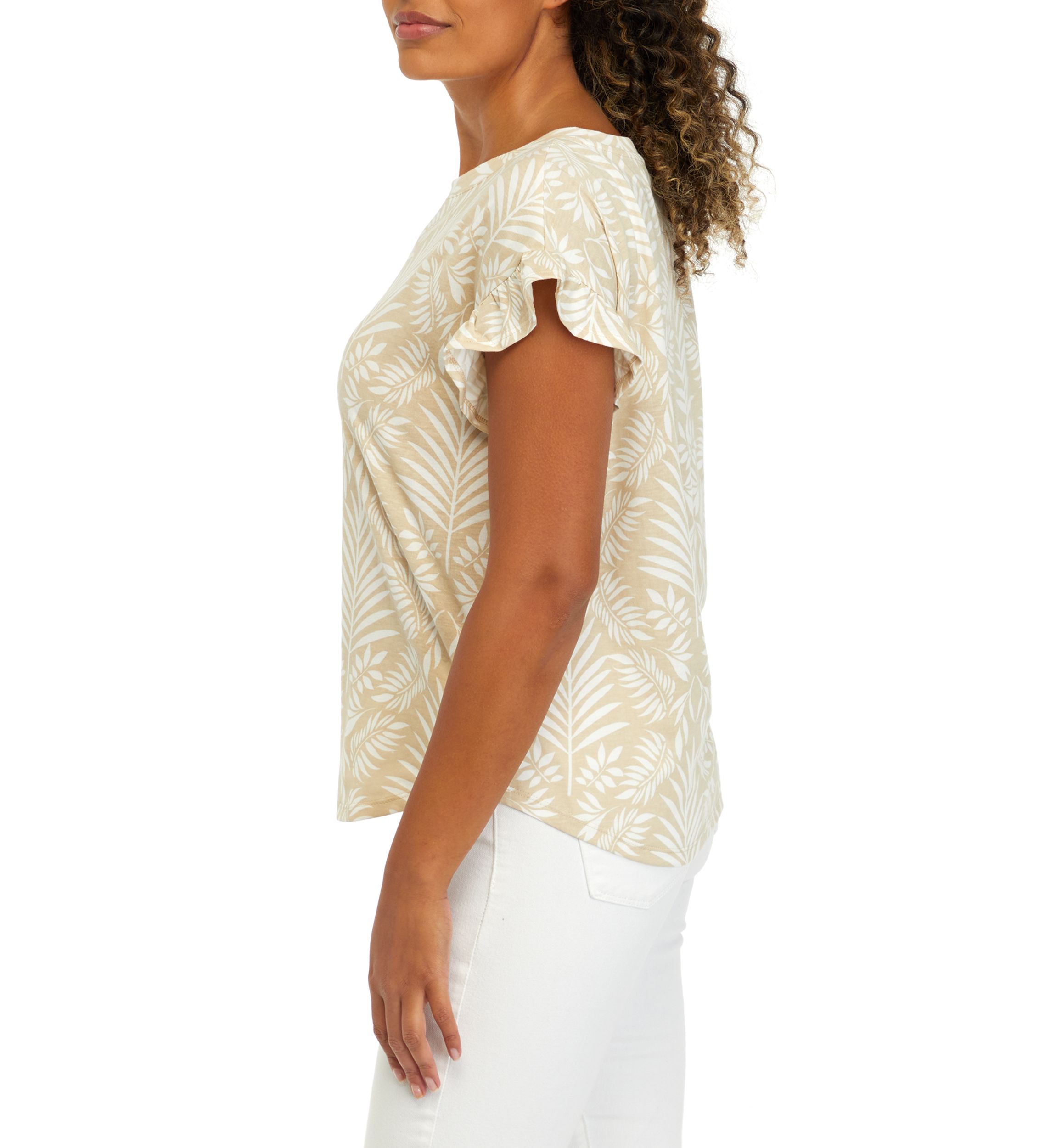 Womens Printed Ruffle T-Shirt
