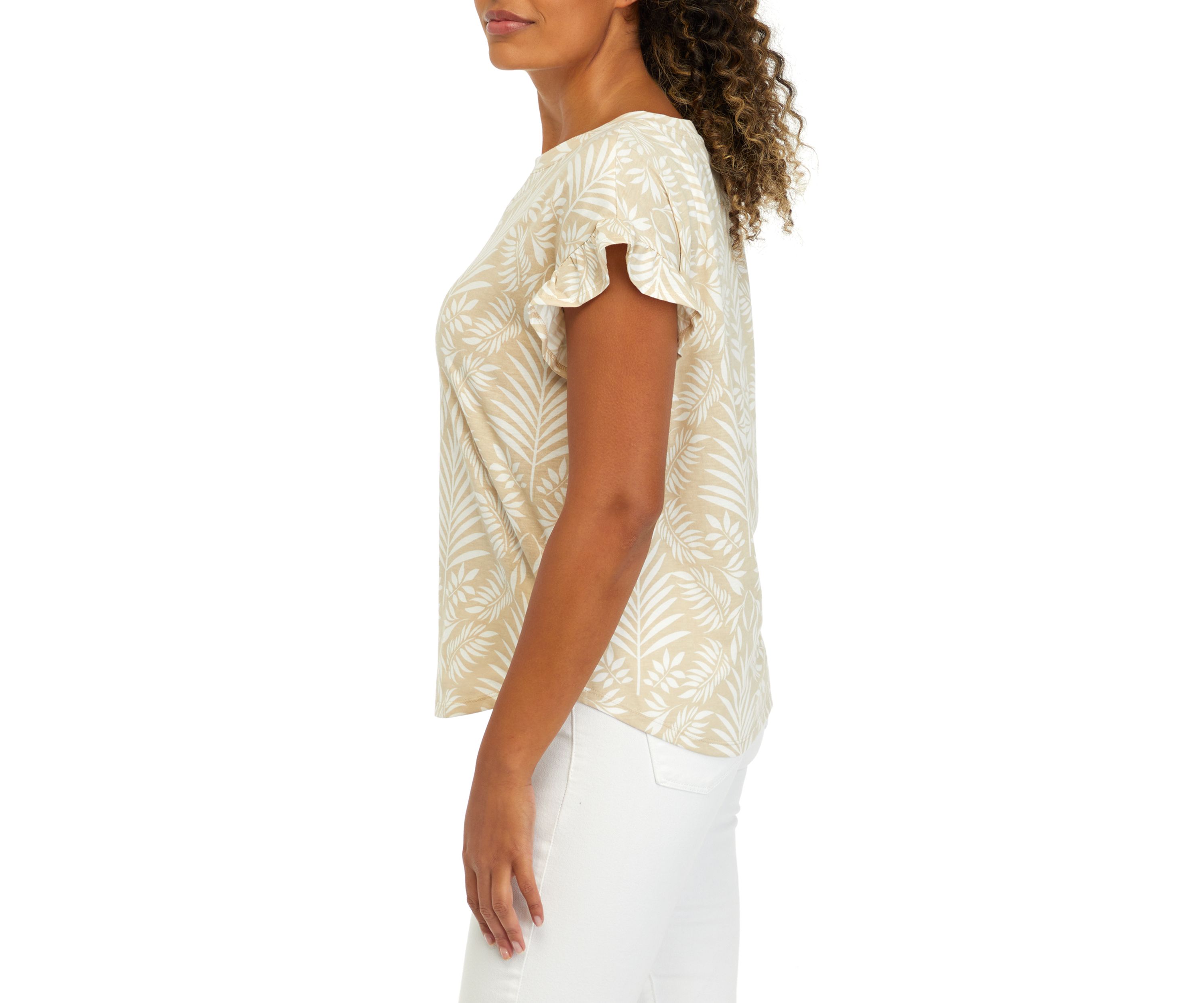 Womens Printed Ruffle T-Shirt