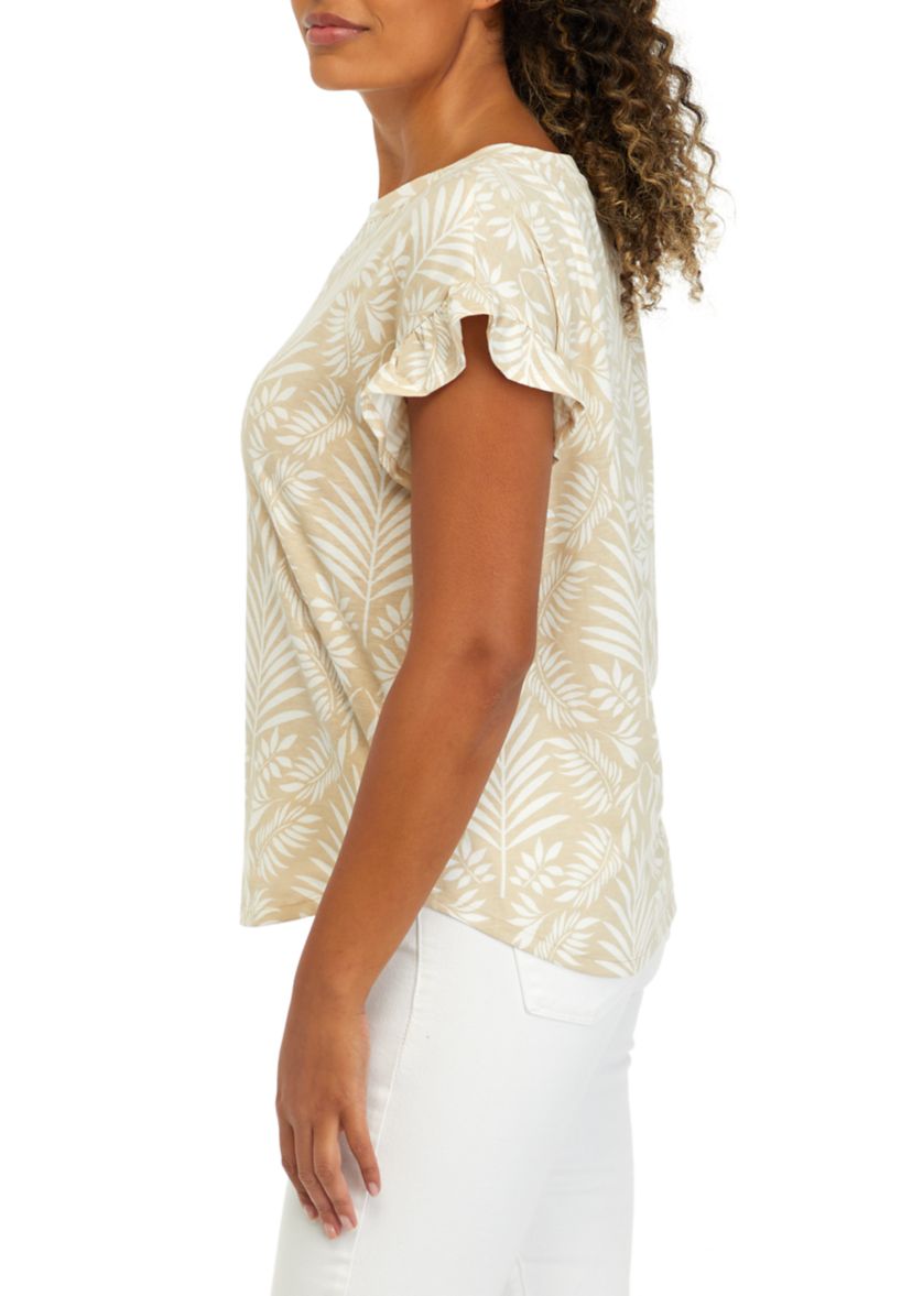 Womens Printed Ruffle T-Shirt