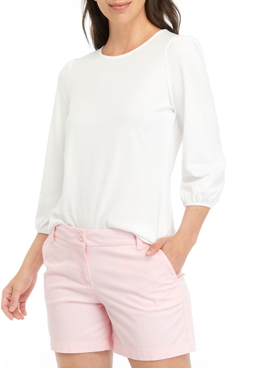 Womens Solid Puff Sleeve Blouse