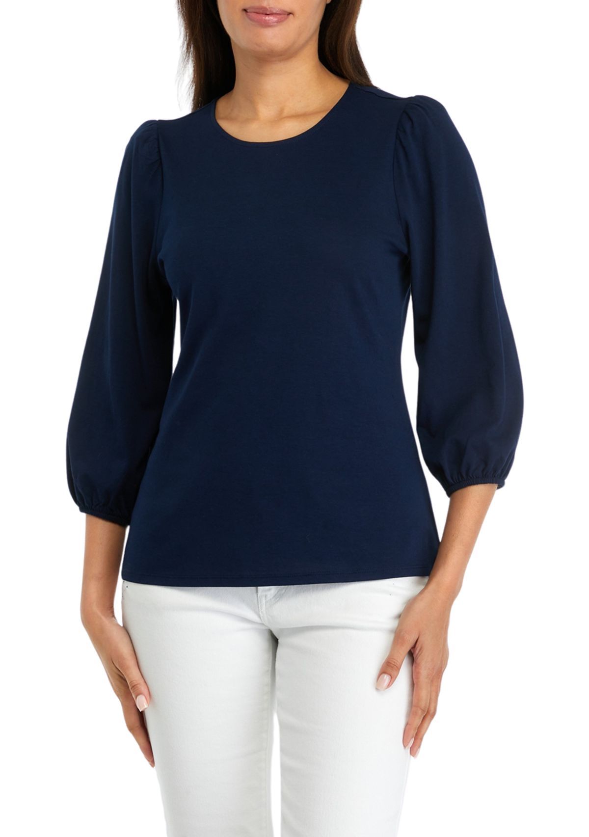 Womens Solid Puff Sleeve Blouse