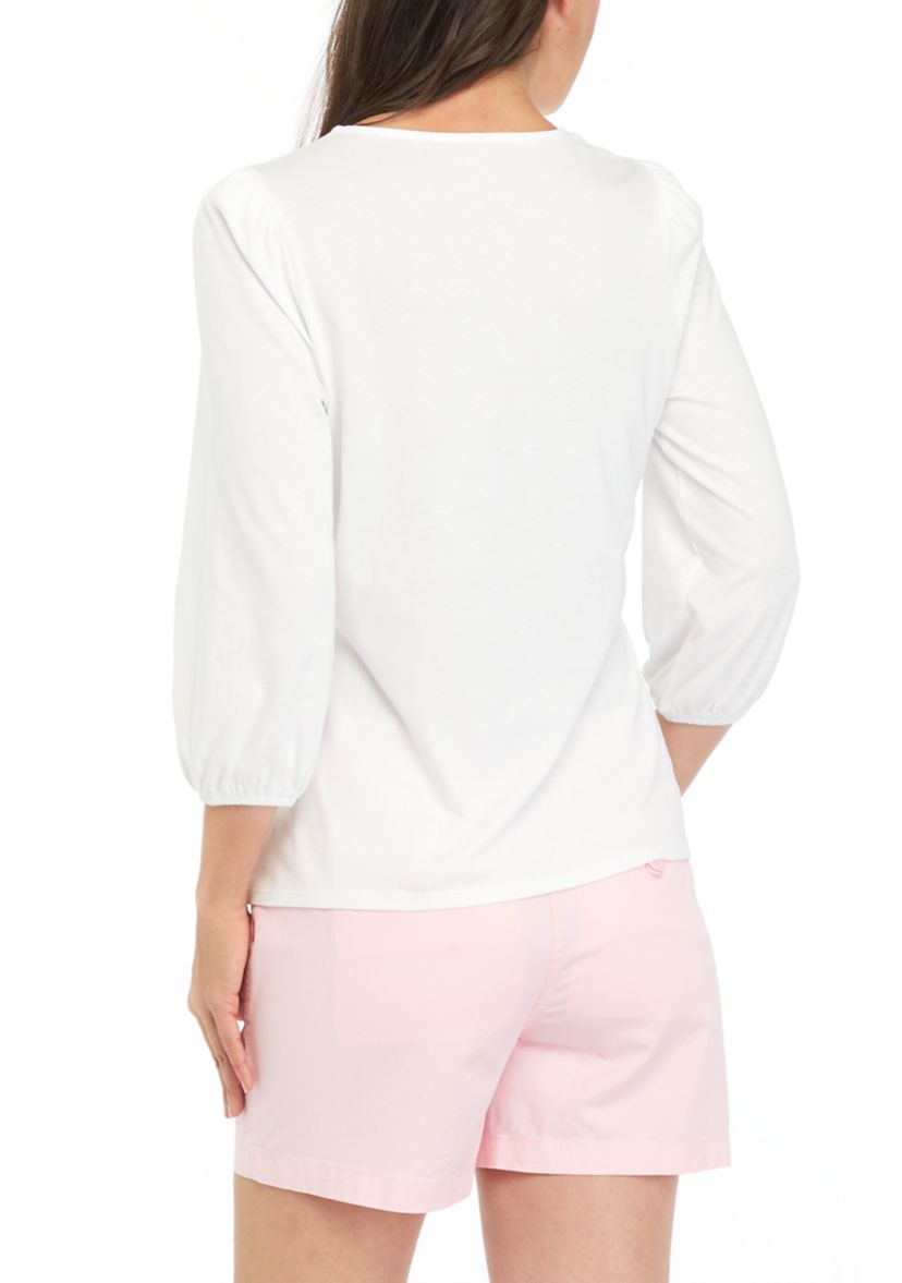 Womens Solid Puff Sleeve Blouse