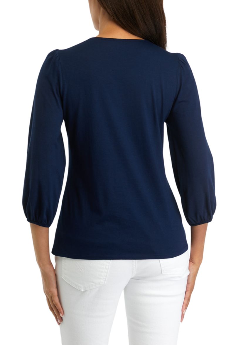Womens Solid Puff Sleeve Blouse