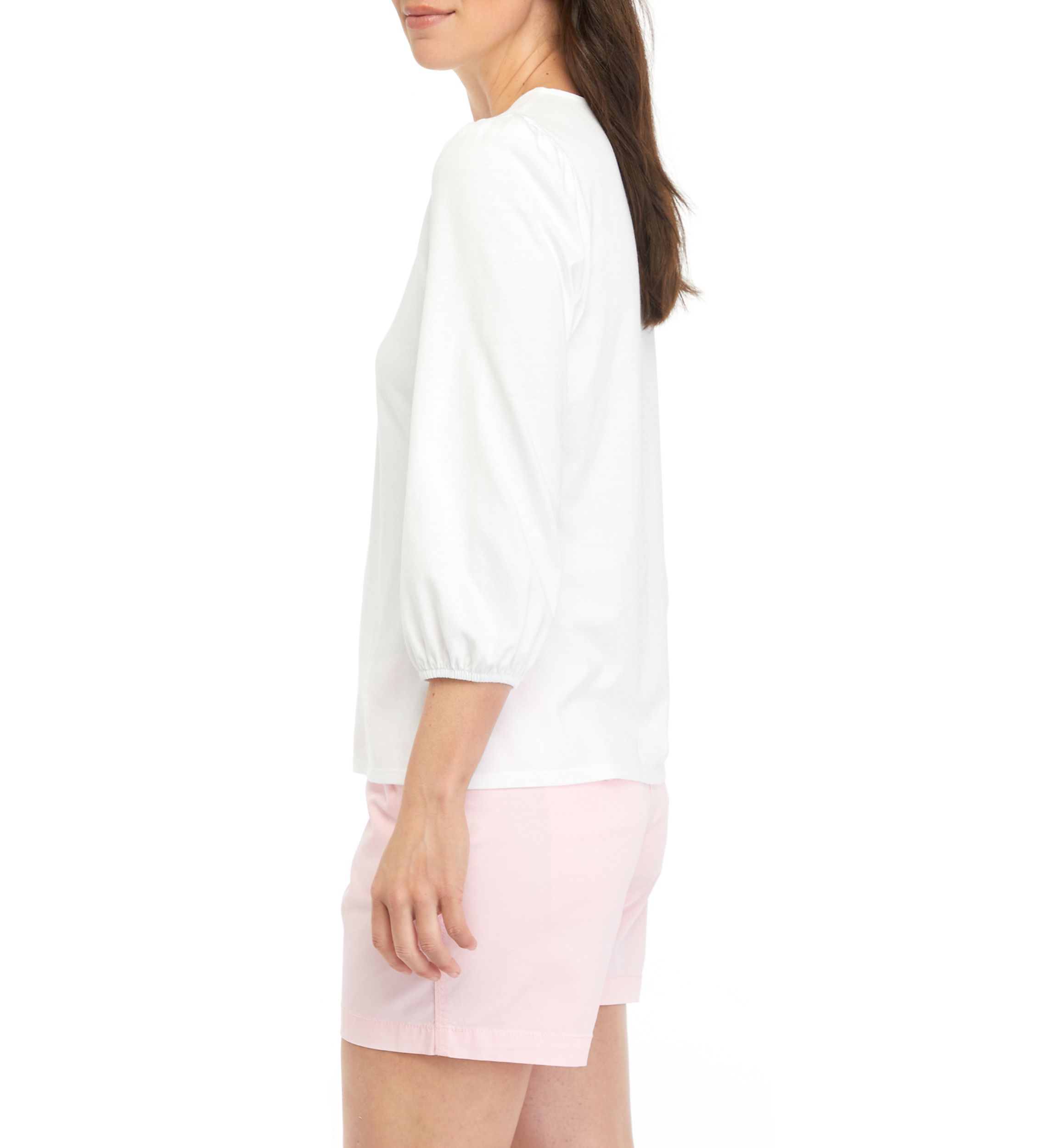 Womens Solid Puff Sleeve Blouse