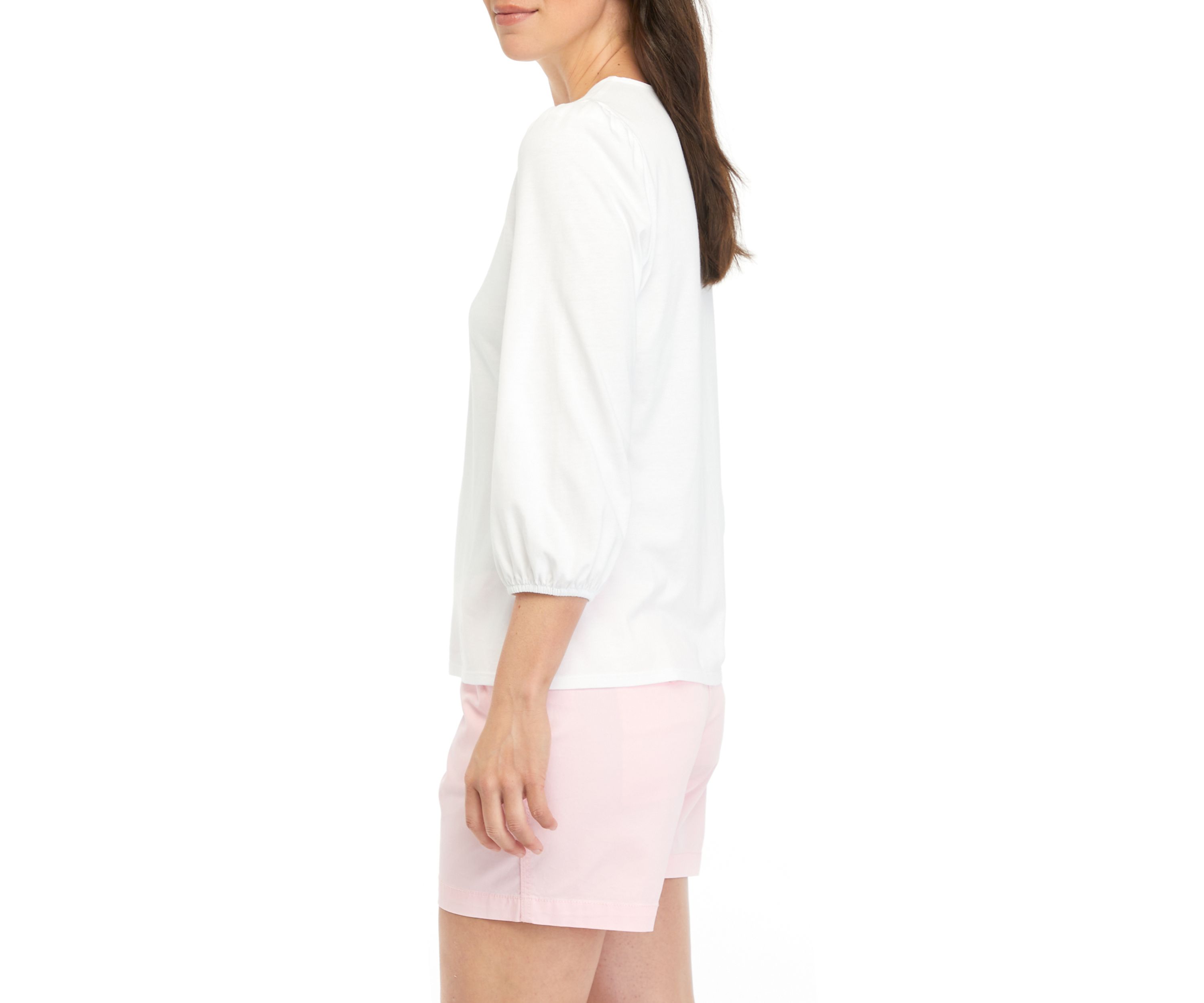 Womens Solid Puff Sleeve Blouse