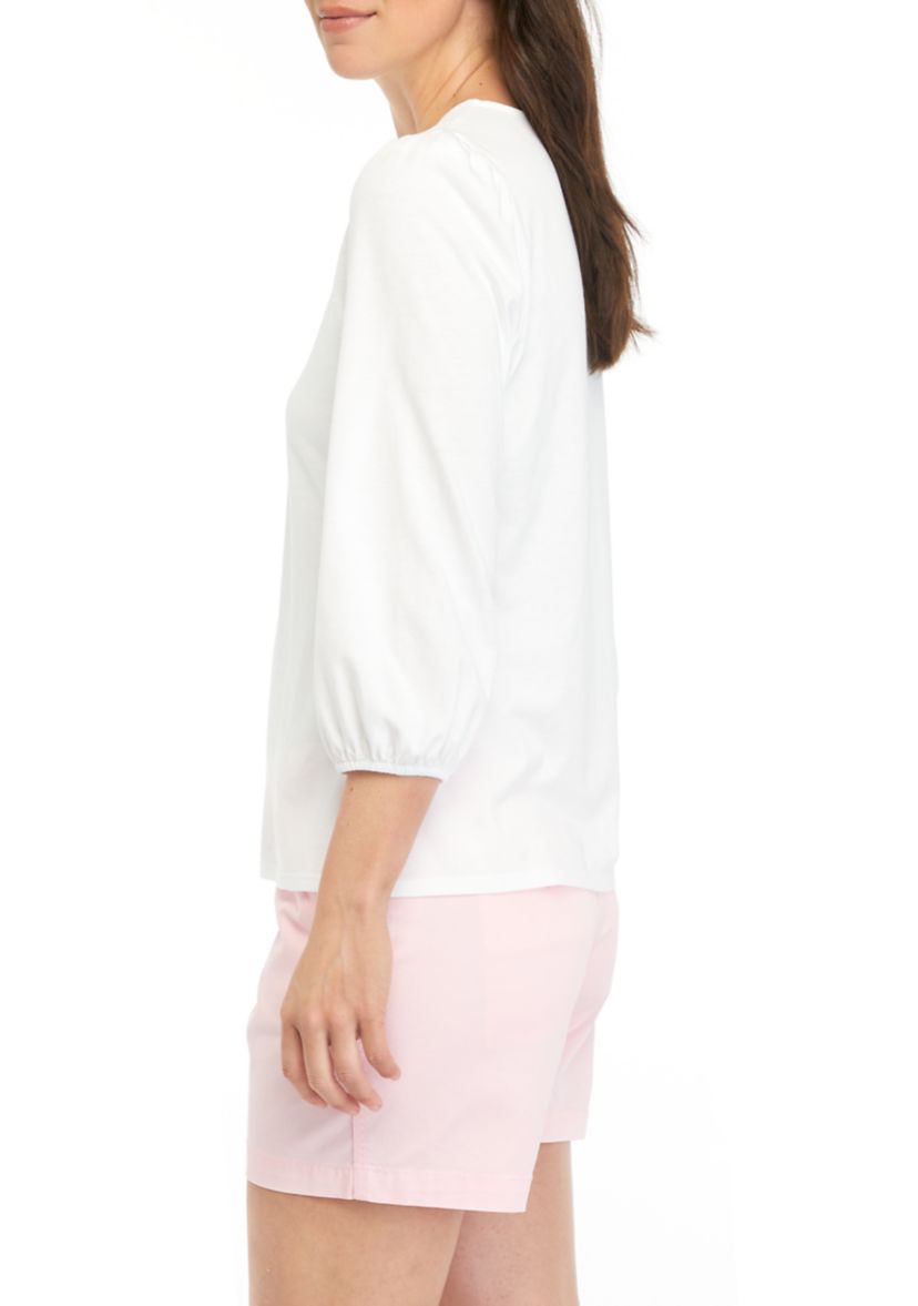 Womens Solid Puff Sleeve Blouse