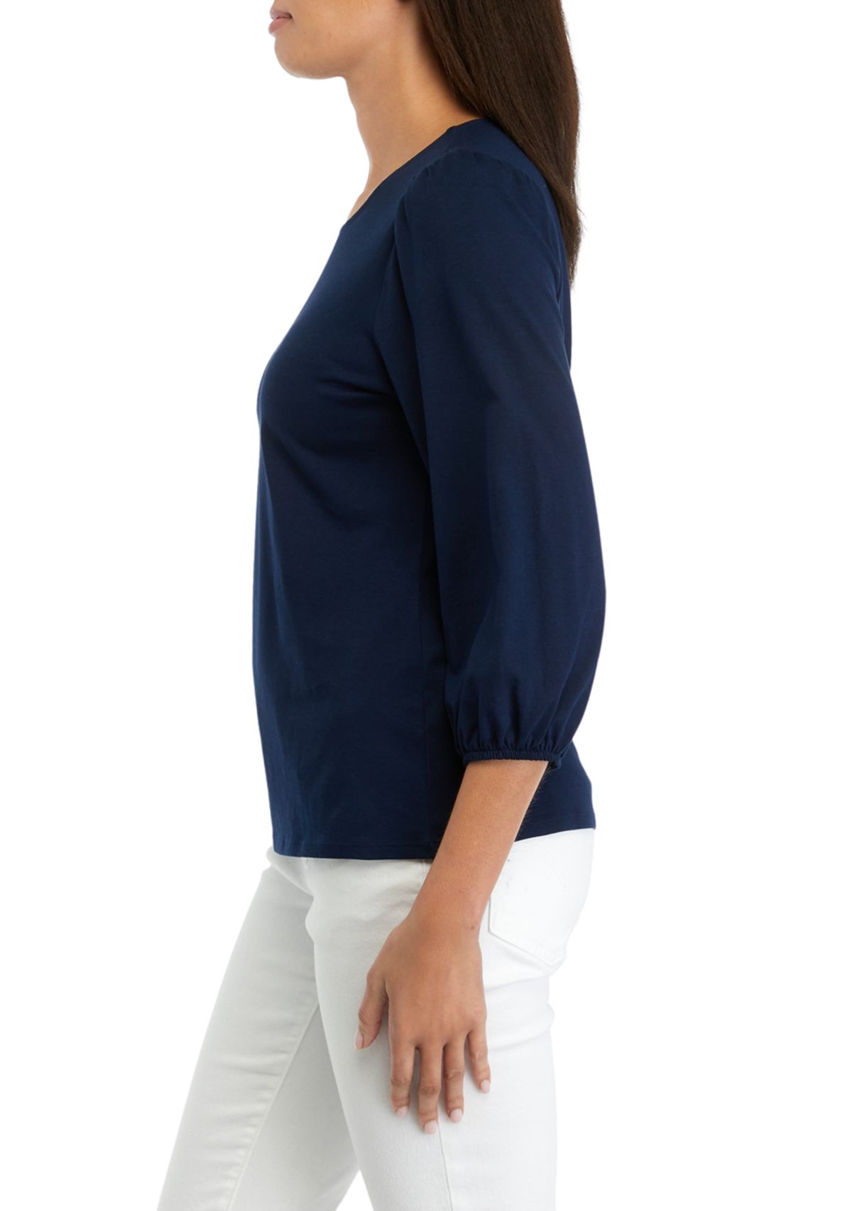 Womens Solid Puff Sleeve Blouse