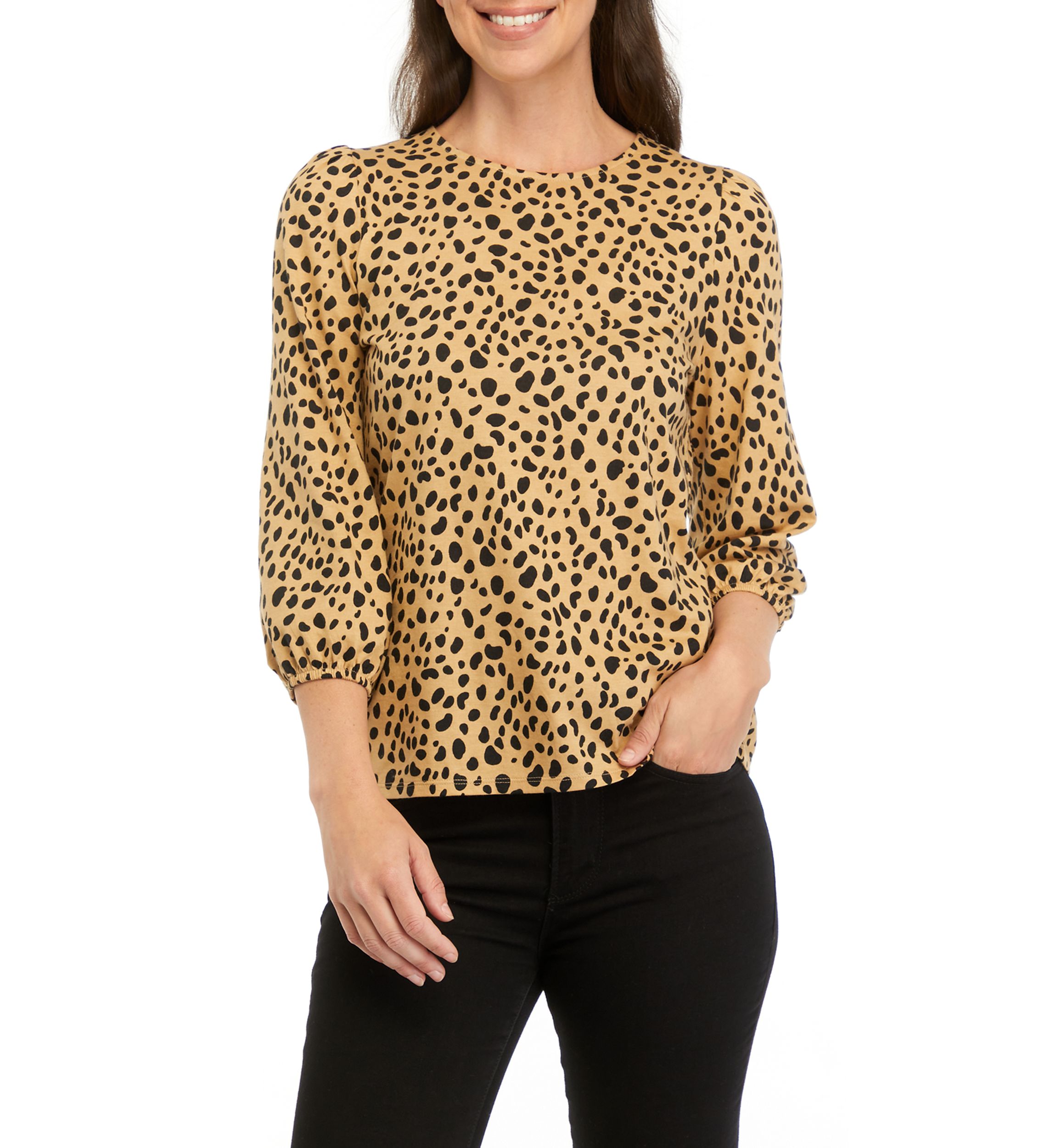 Womens Printed Blouson Sleeve Top