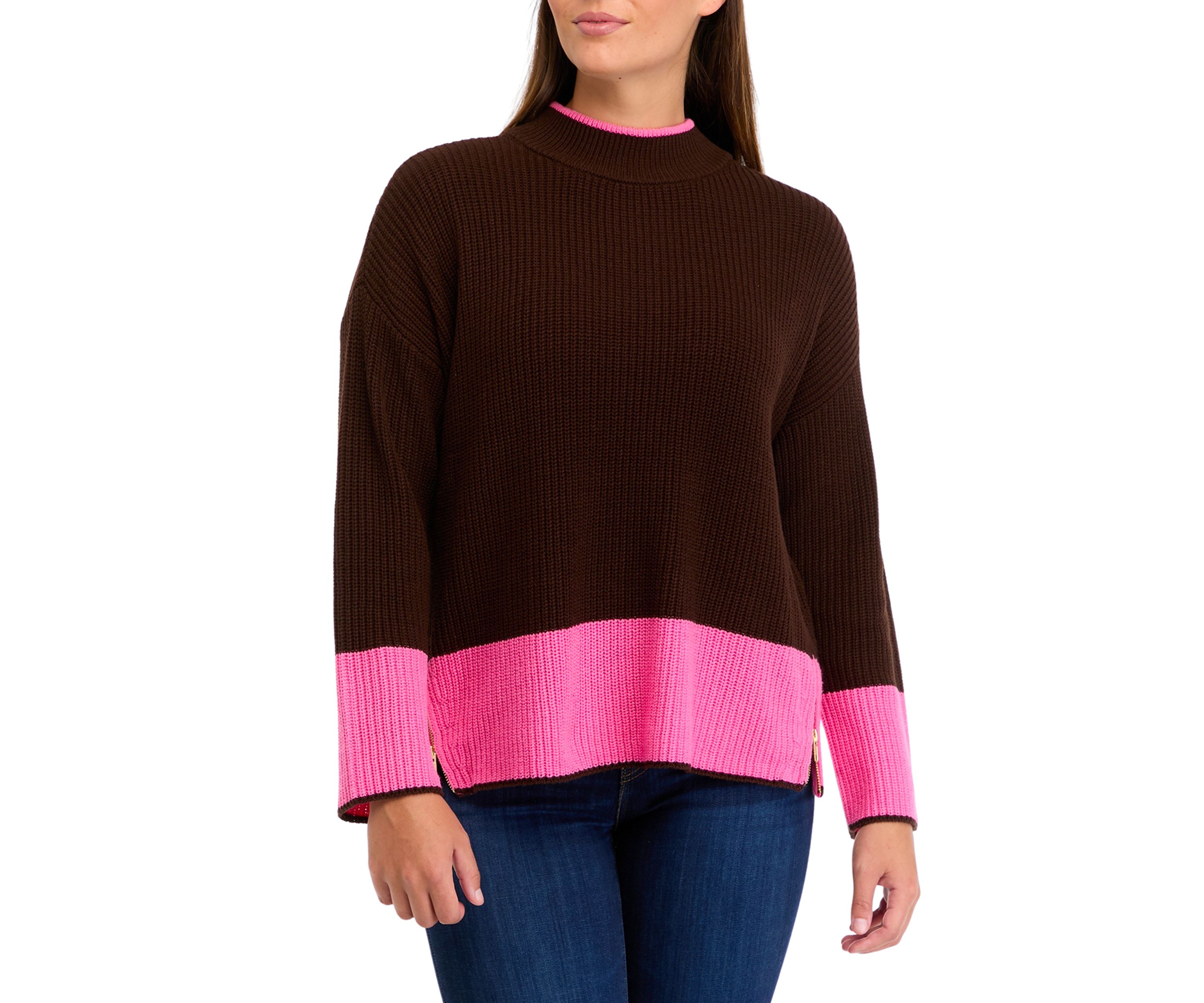 Womens Color Blocked Knit Sweater