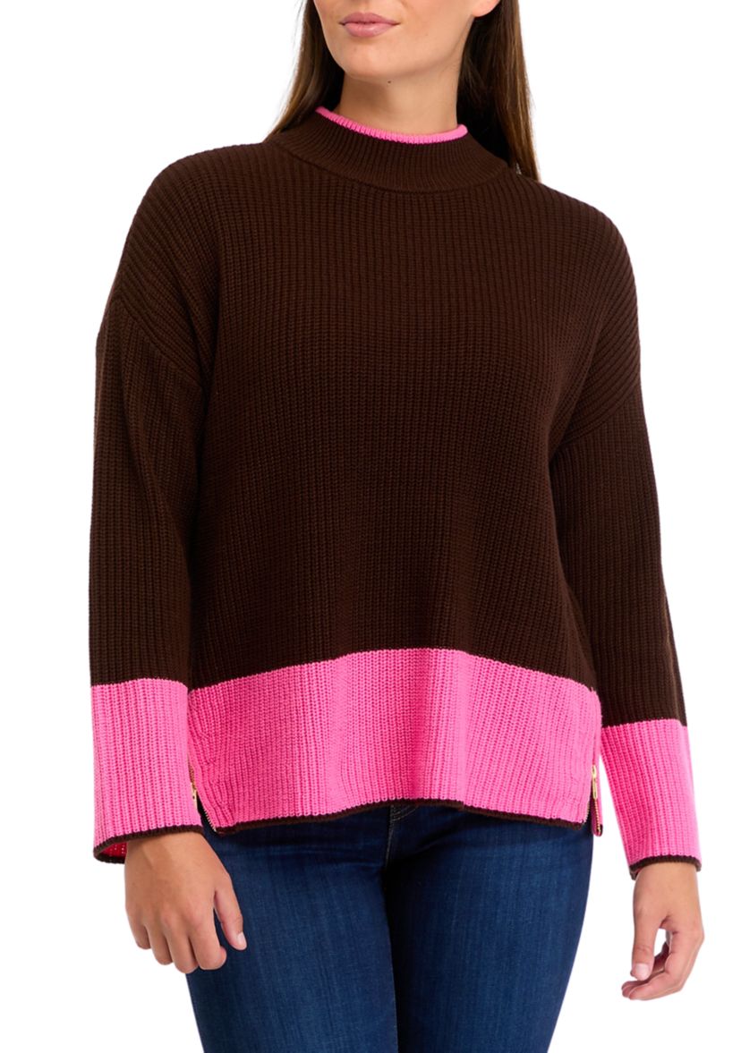 Womens Color Blocked Knit Sweater