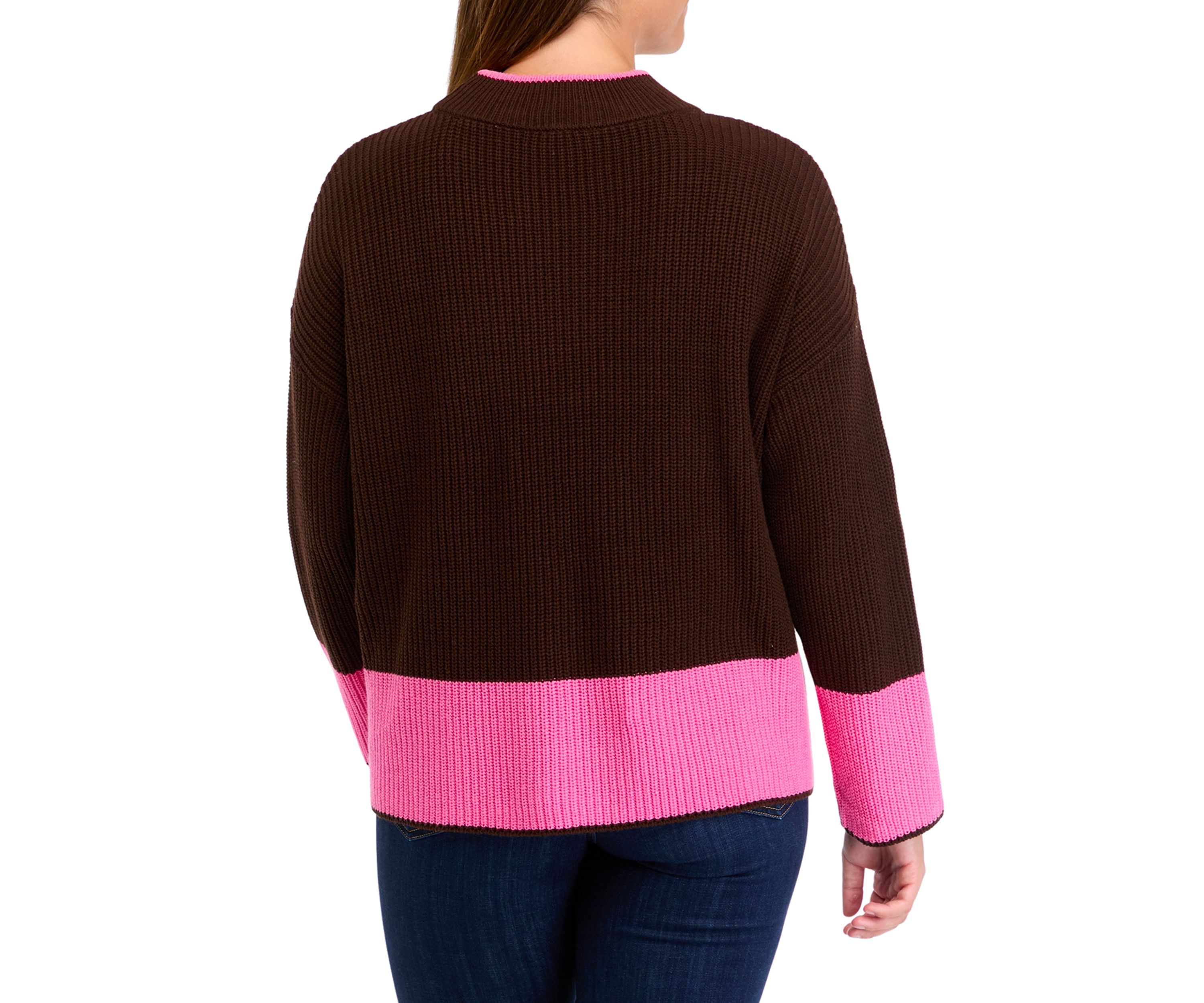 Womens Color Blocked Knit Sweater