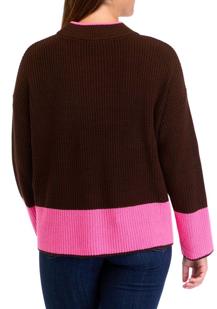 Womens Color Blocked Knit Sweater