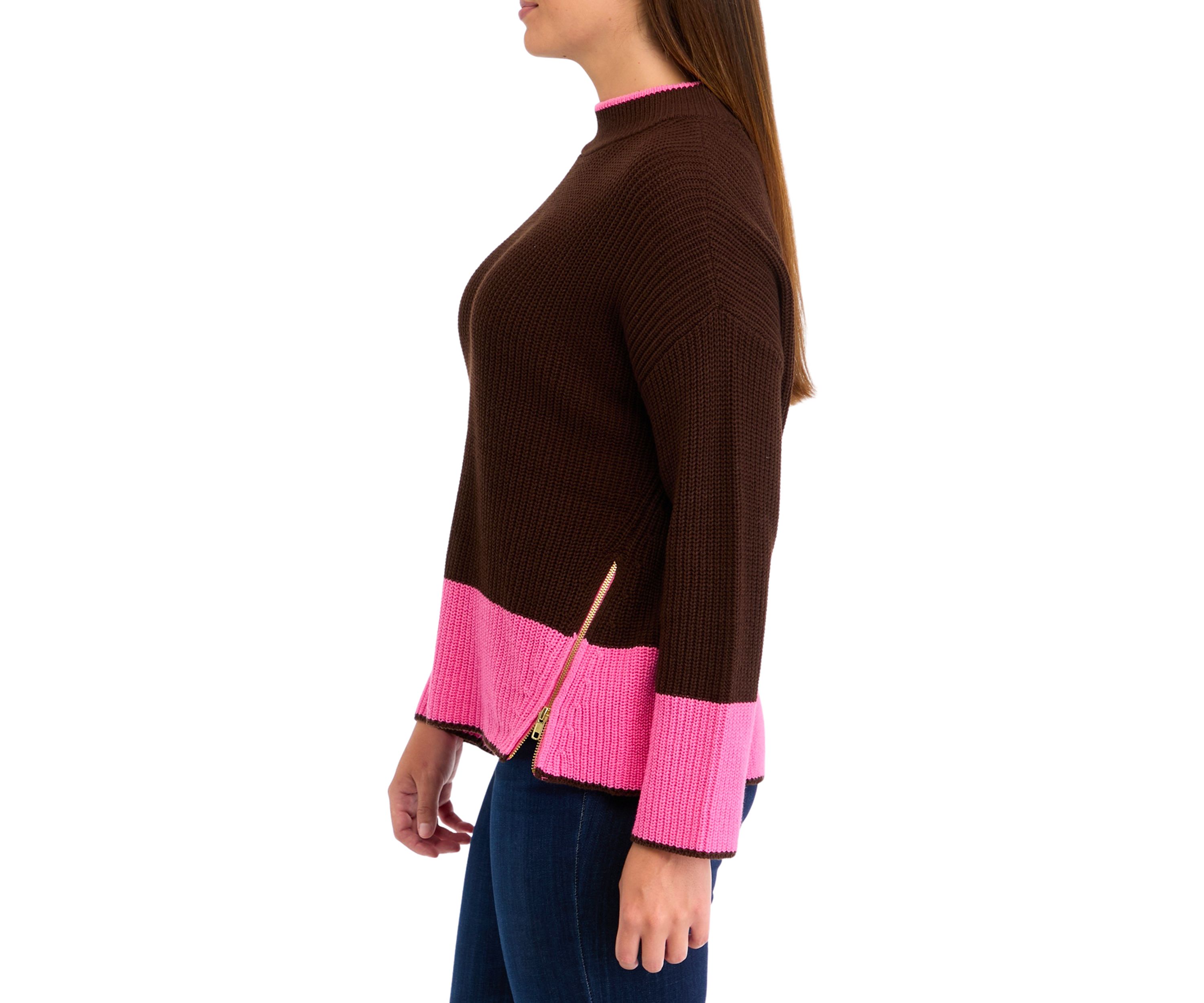 Womens Color Blocked Knit Sweater